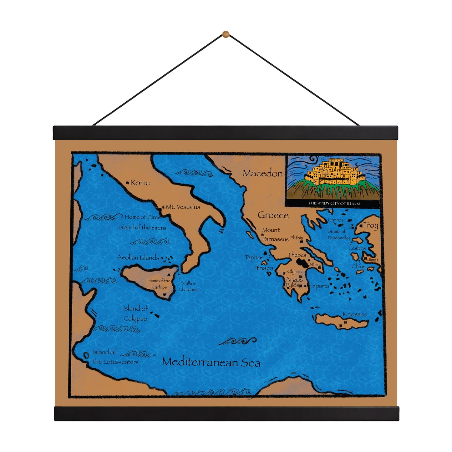 Odyssey Art Print | Map of Odysseus Journey | Ancient Greek Mythology | Literary | Homer's Epic Adventure Myth | Home Decor Poster