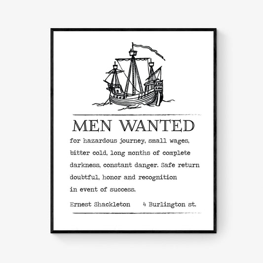 Ernest Shackleton Art Print | Help Wanted Ad | Ship Sketch | Inspirational Adventure | Expedition Home Decor | Vintage Poster