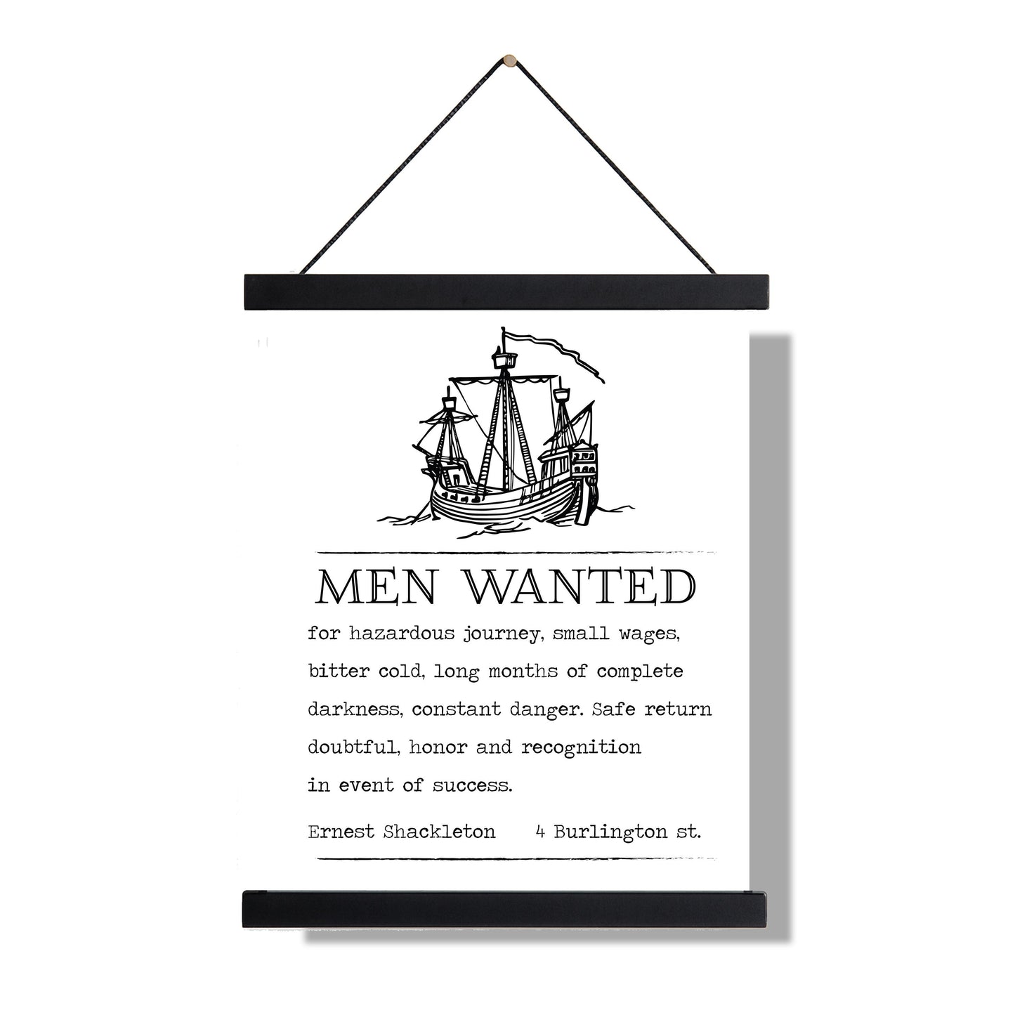 Ernest Shackleton Art Print | Help Wanted Ad | Ship Sketch | Inspirational Adventure | Expedition Home Decor | Vintage Poster