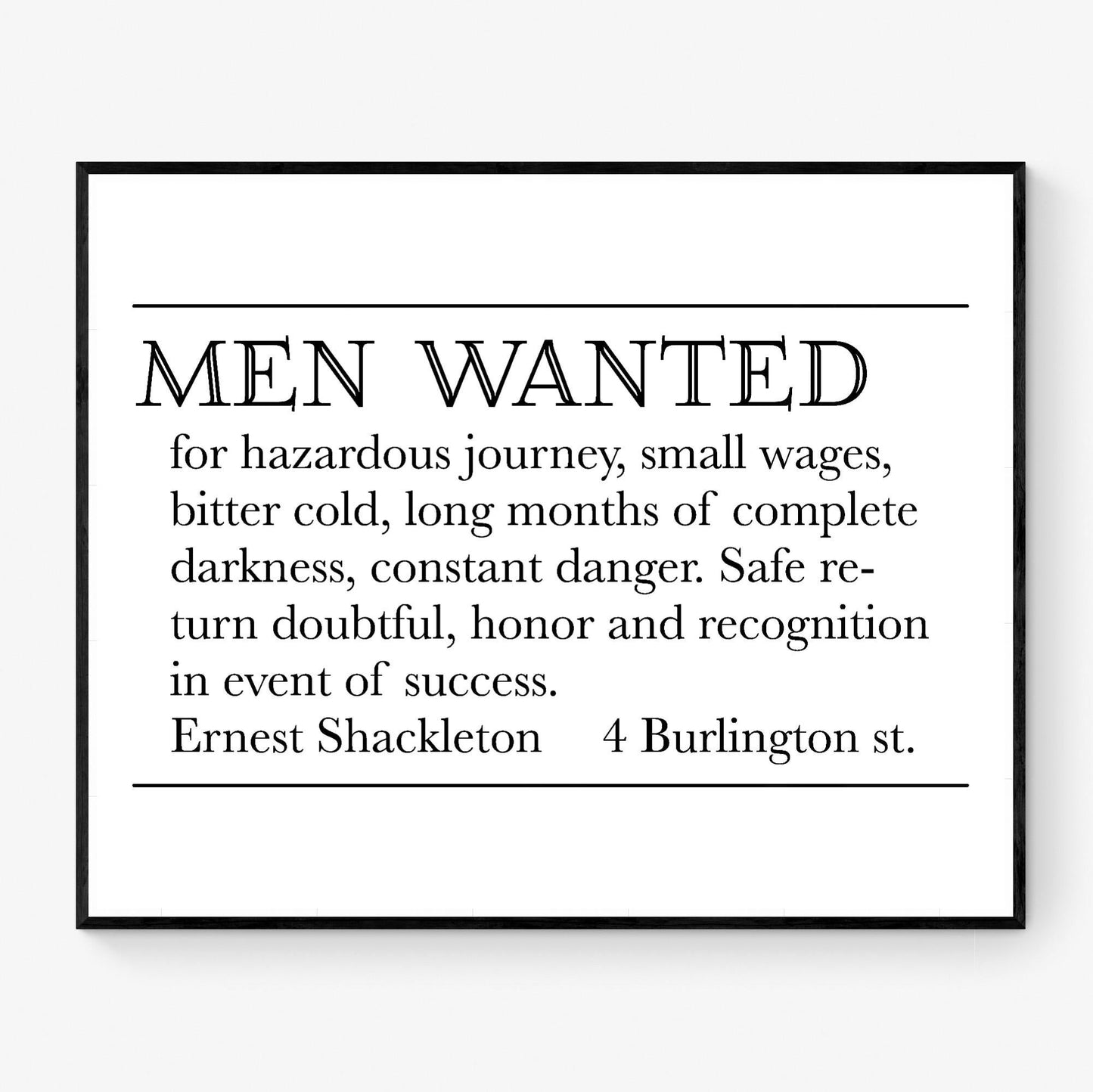 Ernest Shackleton Art Print | Expedition Help Wanted Advertisement | Antartica South Pole Expedition Home Decor | Vintage Typography Poster