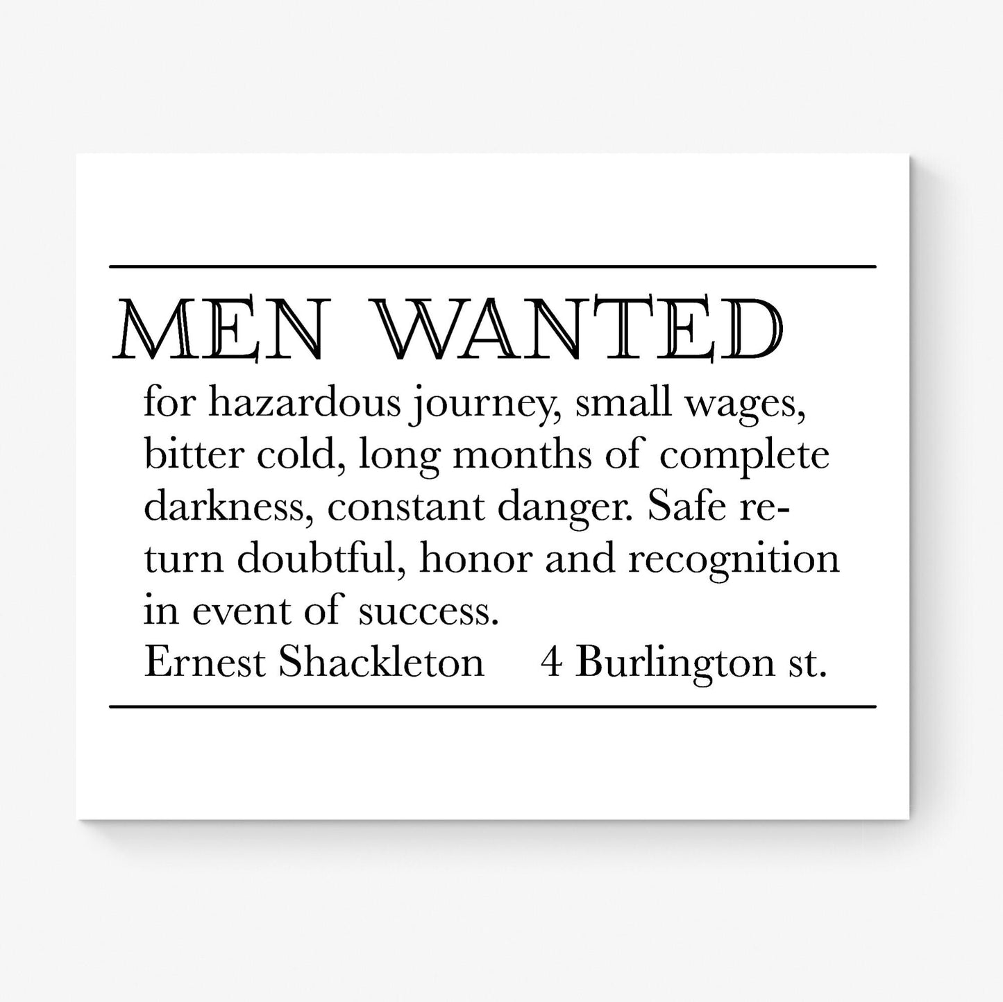 Ernest Shackleton Art Print | Expedition Help Wanted Advertisement | Antartica South Pole Expedition Home Decor | Vintage Typography Poster