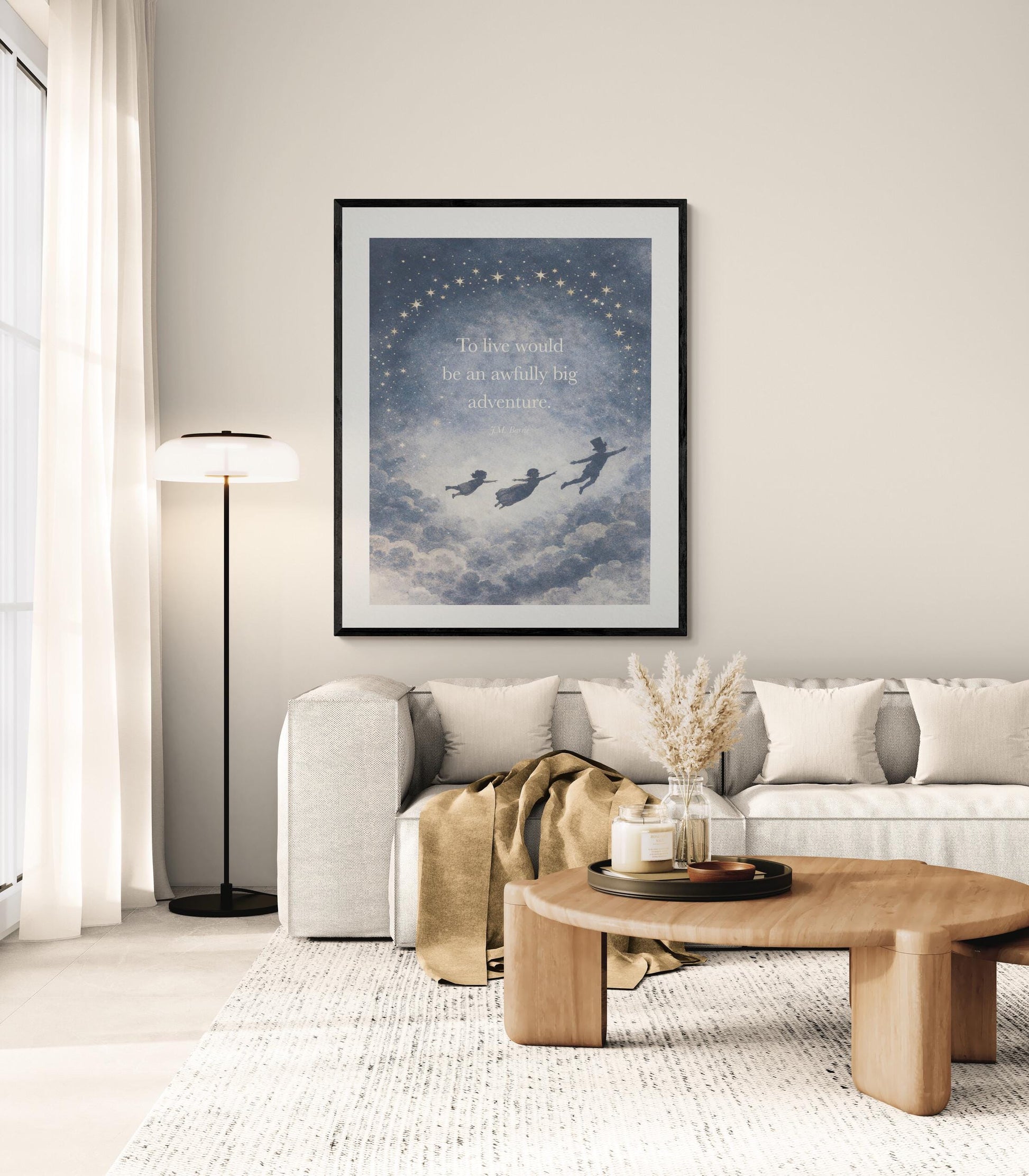 To Live Would Be An Awfully Big Adventure Quote Art Print | JM Barrie | Children's Home Decor | Literary | Whimsical Night Sky Poster