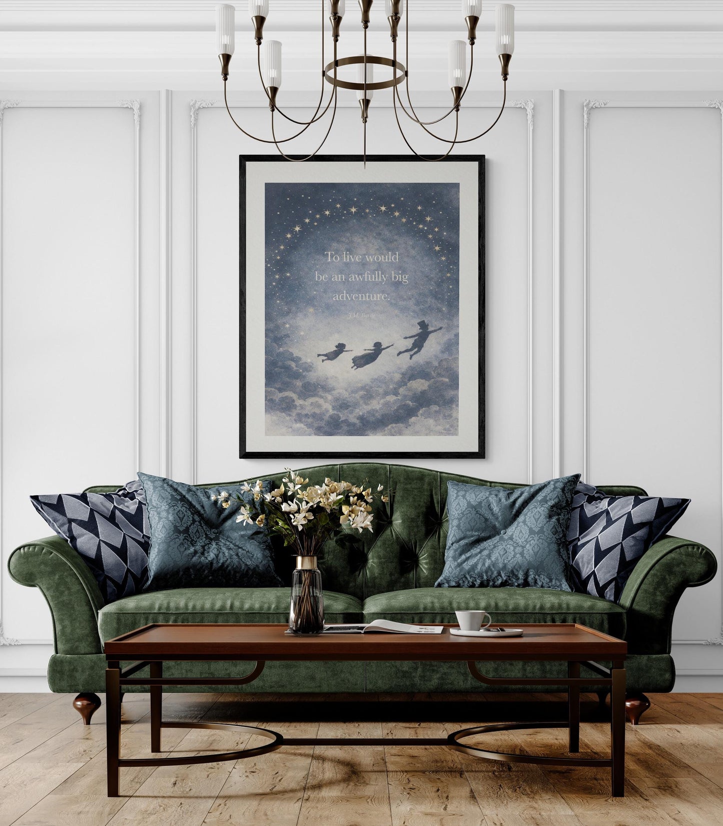 To Live Would Be An Awfully Big Adventure Quote Art Print | JM Barrie | Children's Home Decor | Literary | Whimsical Night Sky Poster