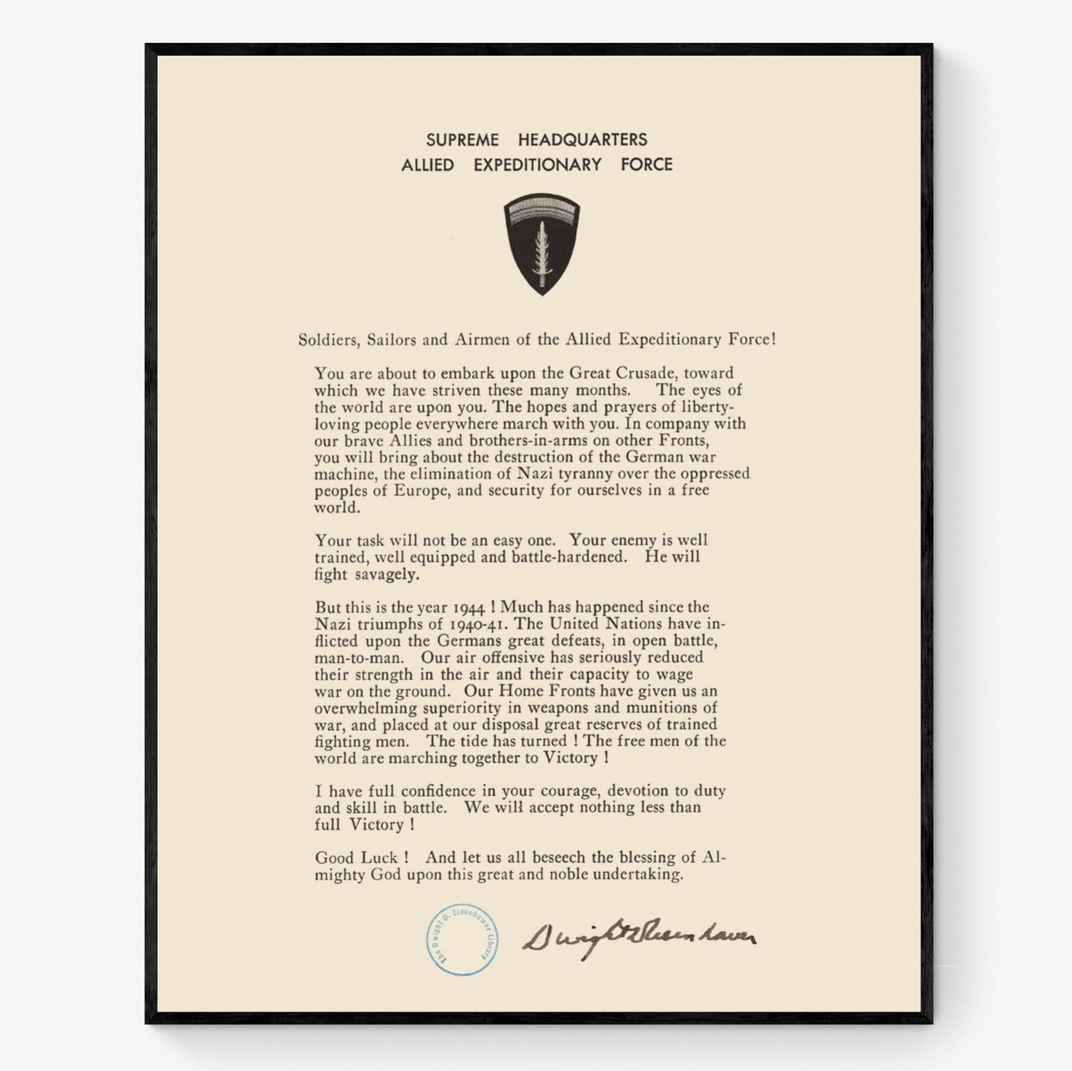 D-Day Order Of The Day Art Print | Operation Overlord | Military History Reproduction | Dwight Eisenhower | World War 2 | Letter Poster