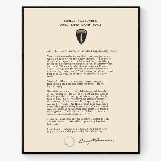 D-Day Order Of The Day Art Print | Operation Overlord | Military History Reproduction | Dwight Eisenhower | World War 2 | Letter Poster