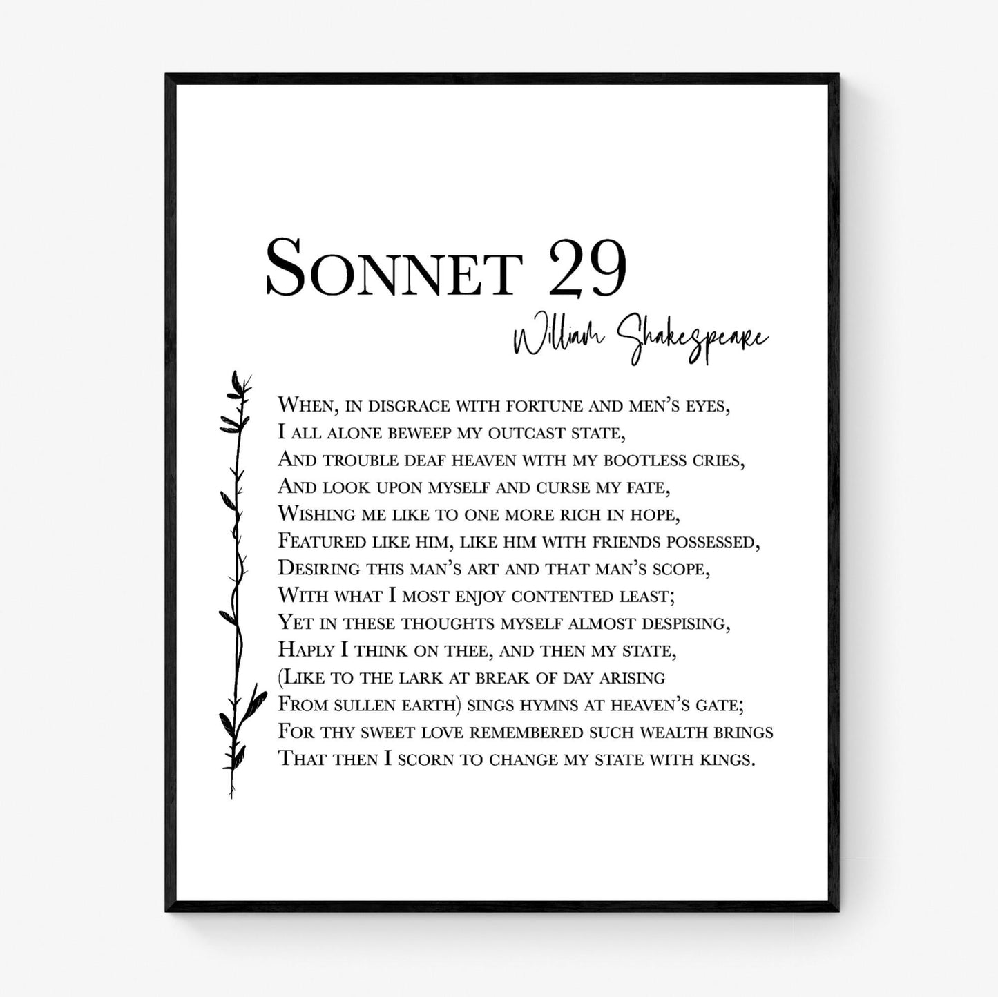 Shakespeare Sonnet 29 Quote Art Print | For Thy Sweet Love Remembered | Classic Literary Wall Artwork | Home Decor | Living Room Poster