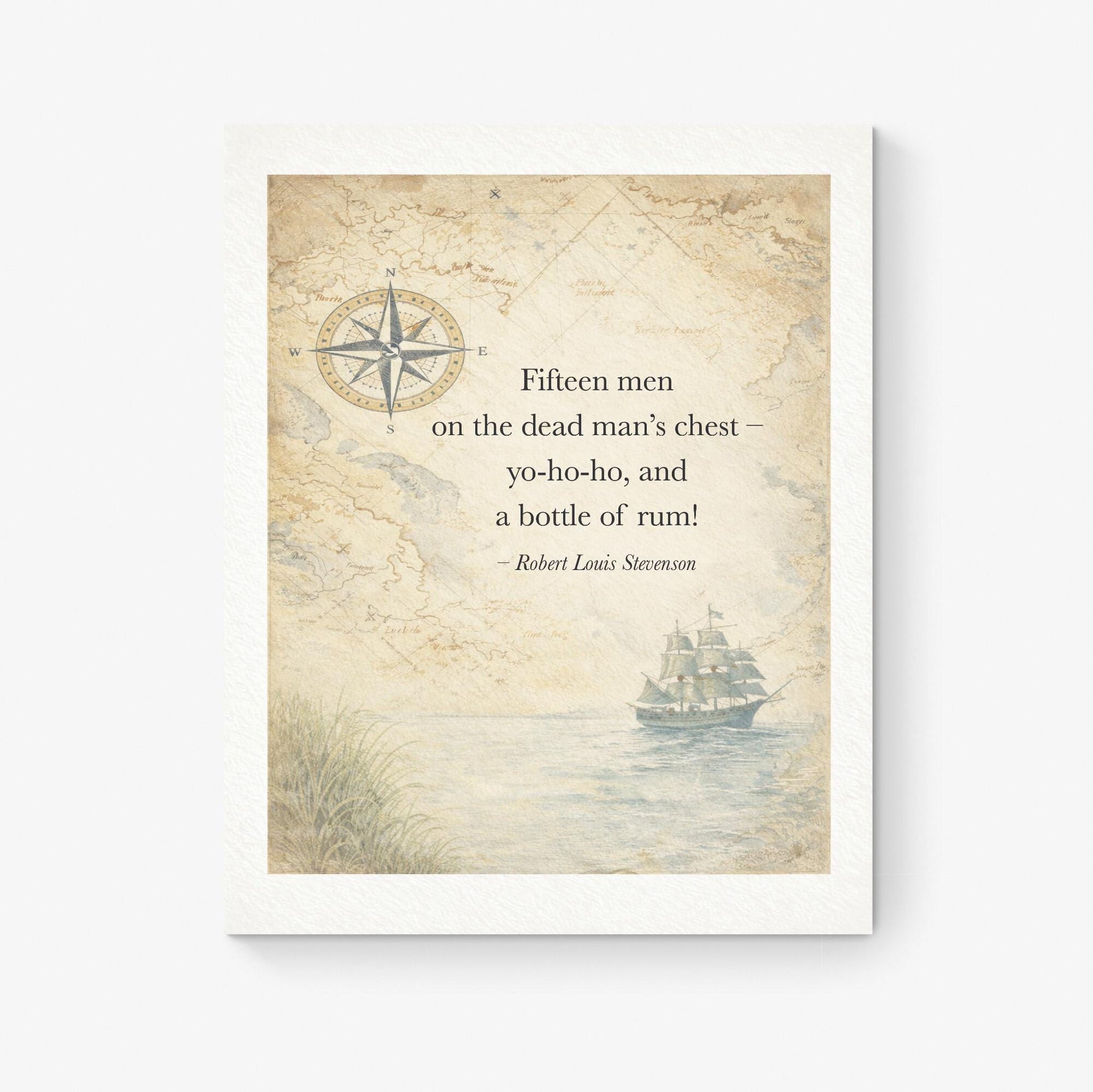 Fifteen Men Pirate Song Quote Art Print | Robert Lewis Stevenson | Treasure Island | Children's Home Decor | Literary | Poster