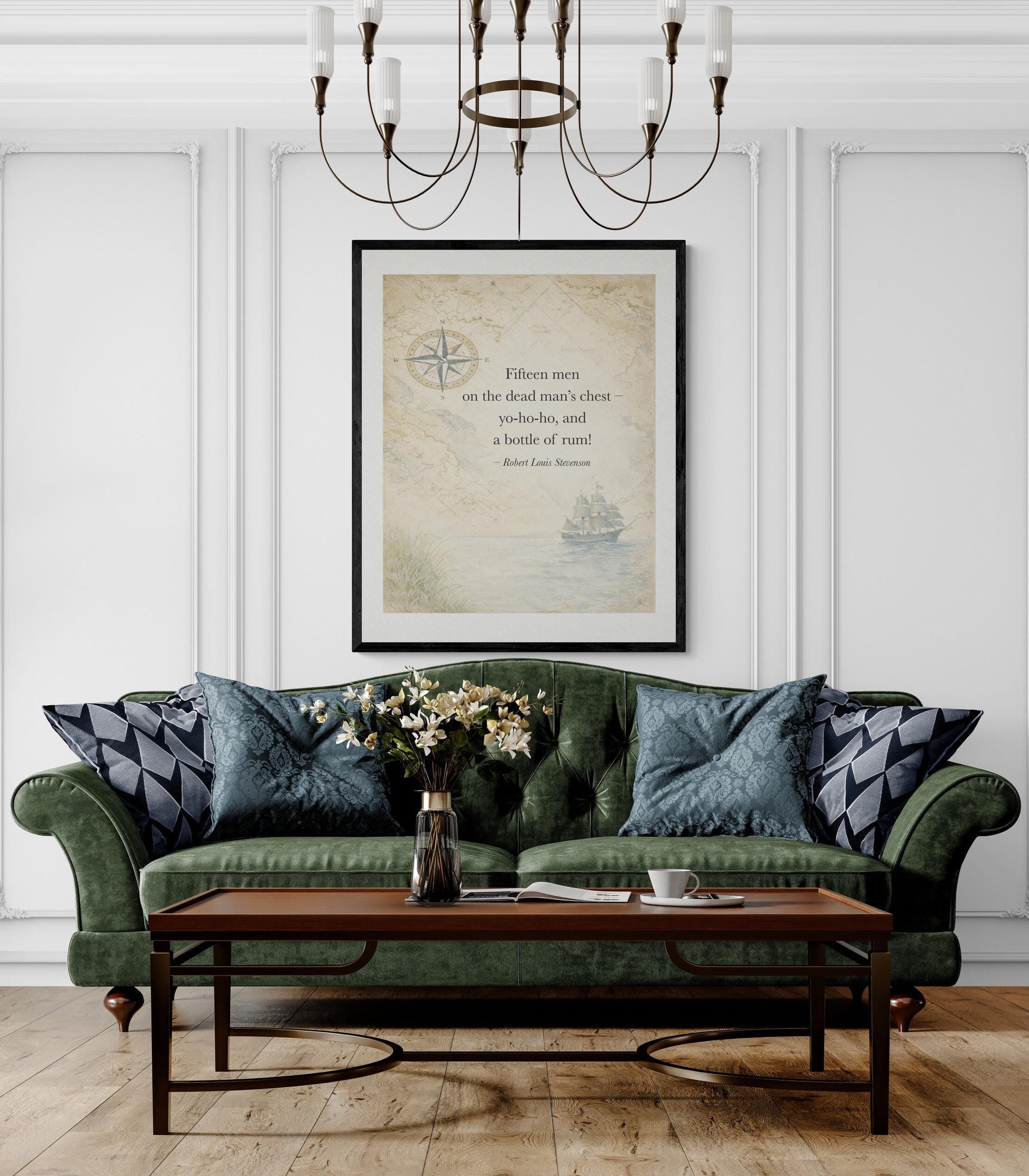 Fifteen Men Pirate Song Quote Art Print | Robert Lewis Stevenson | Treasure Island | Children's Home Decor | Literary | Poster