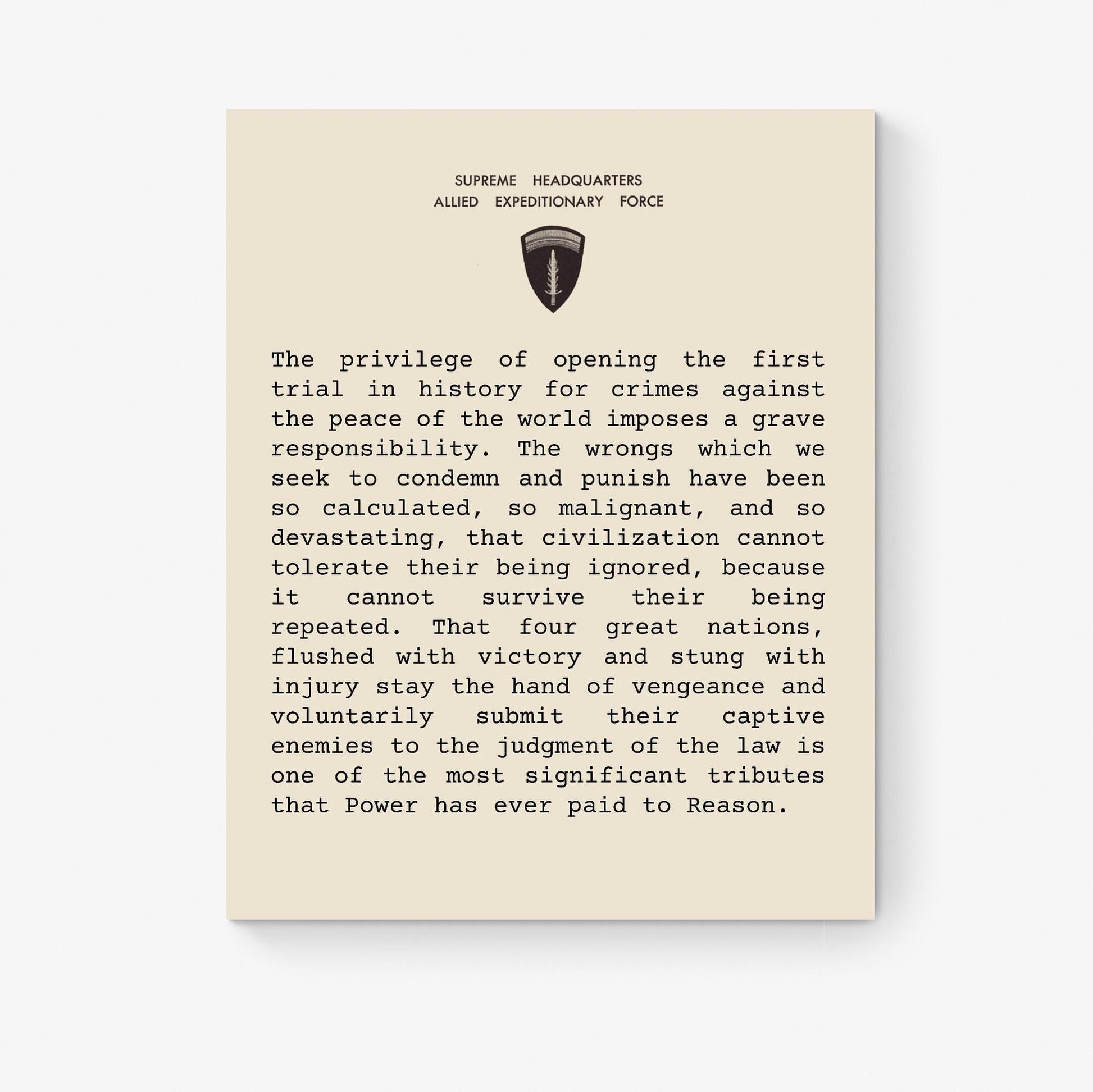 Nuremberg Trial Opening Statement Art Print | Military History Reproduction | World War 2 | Letter Poster