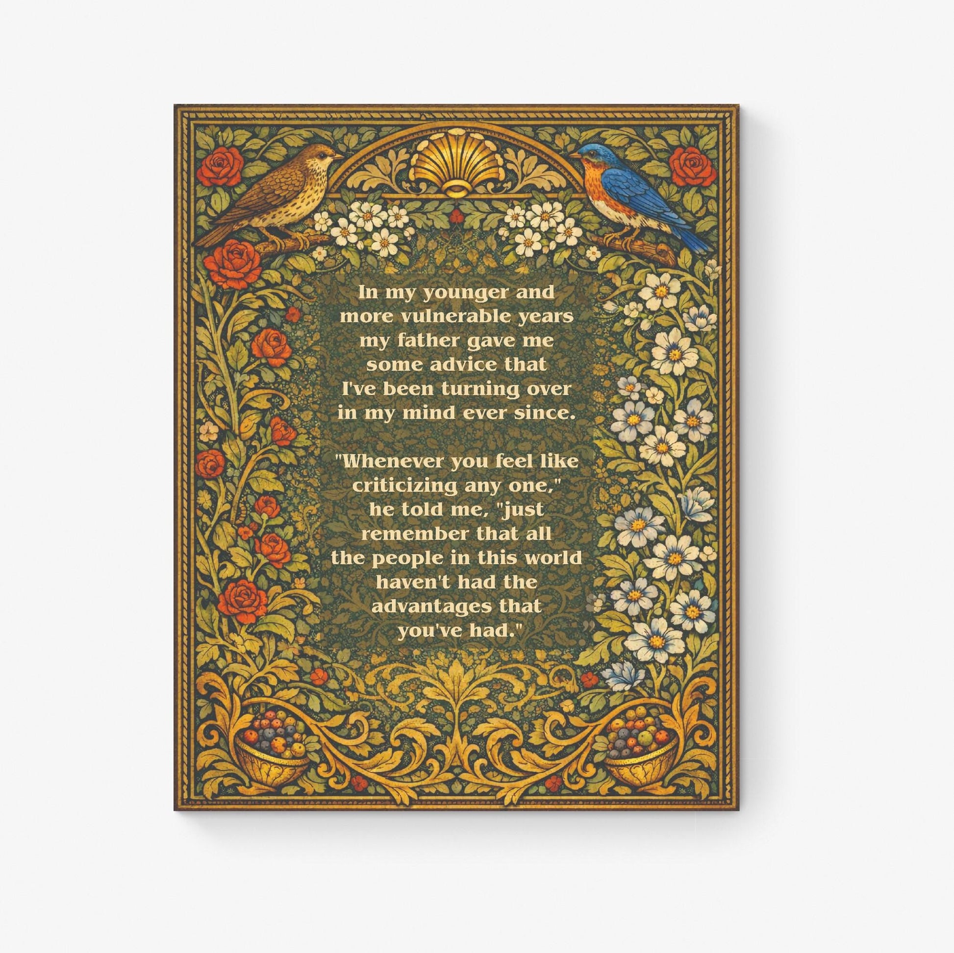 Great Gatsby Quote Art Print | In My Younger Years | F. Scott Fitzgerald | Classic Literary Home Decor | William Morris Poster