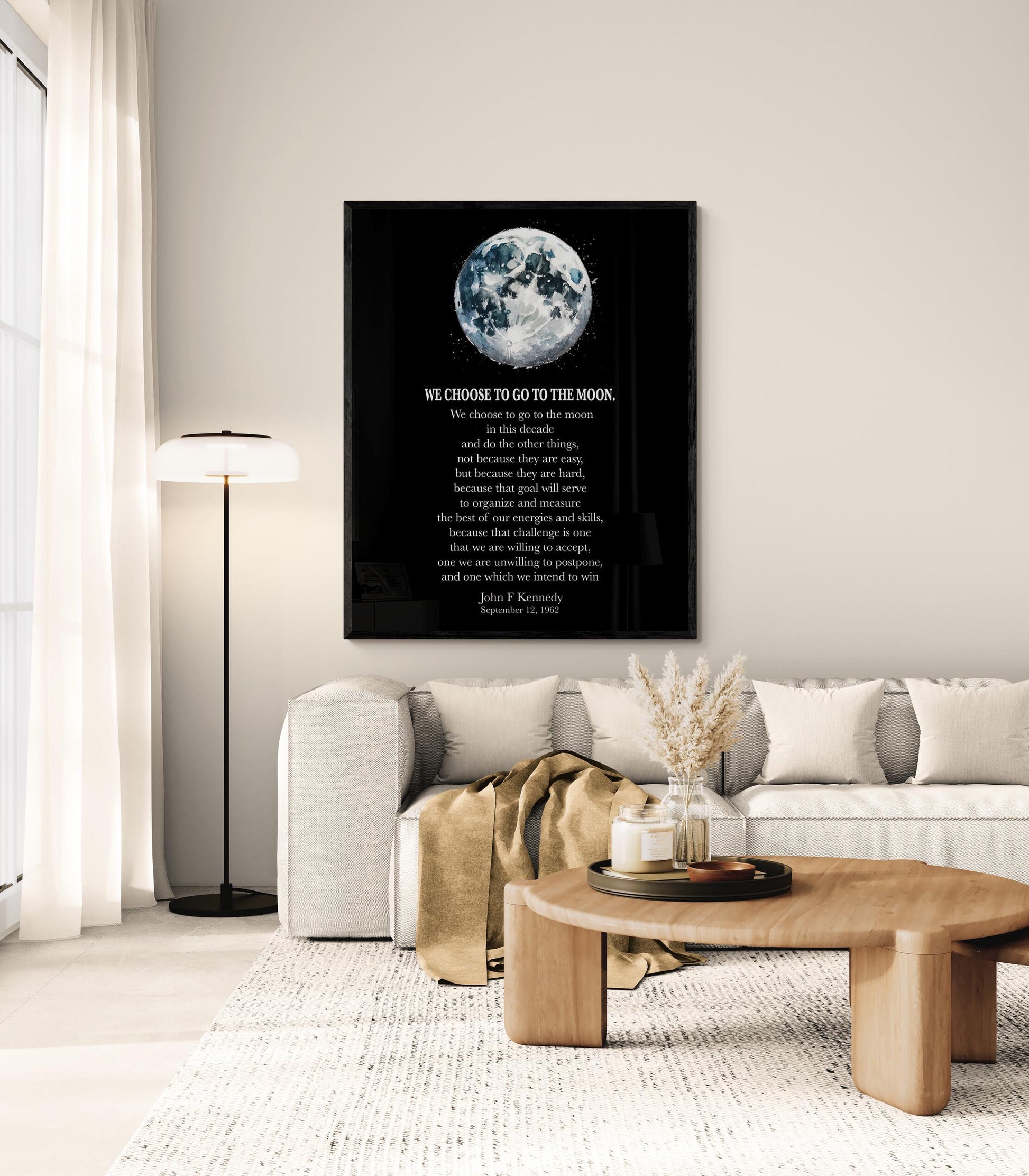 JFK Quote Art Print | We Choose To Go To The Moon | John F Kennedy | Lunar Landing Space Exploration | Home Decor | Inspirational Poster
