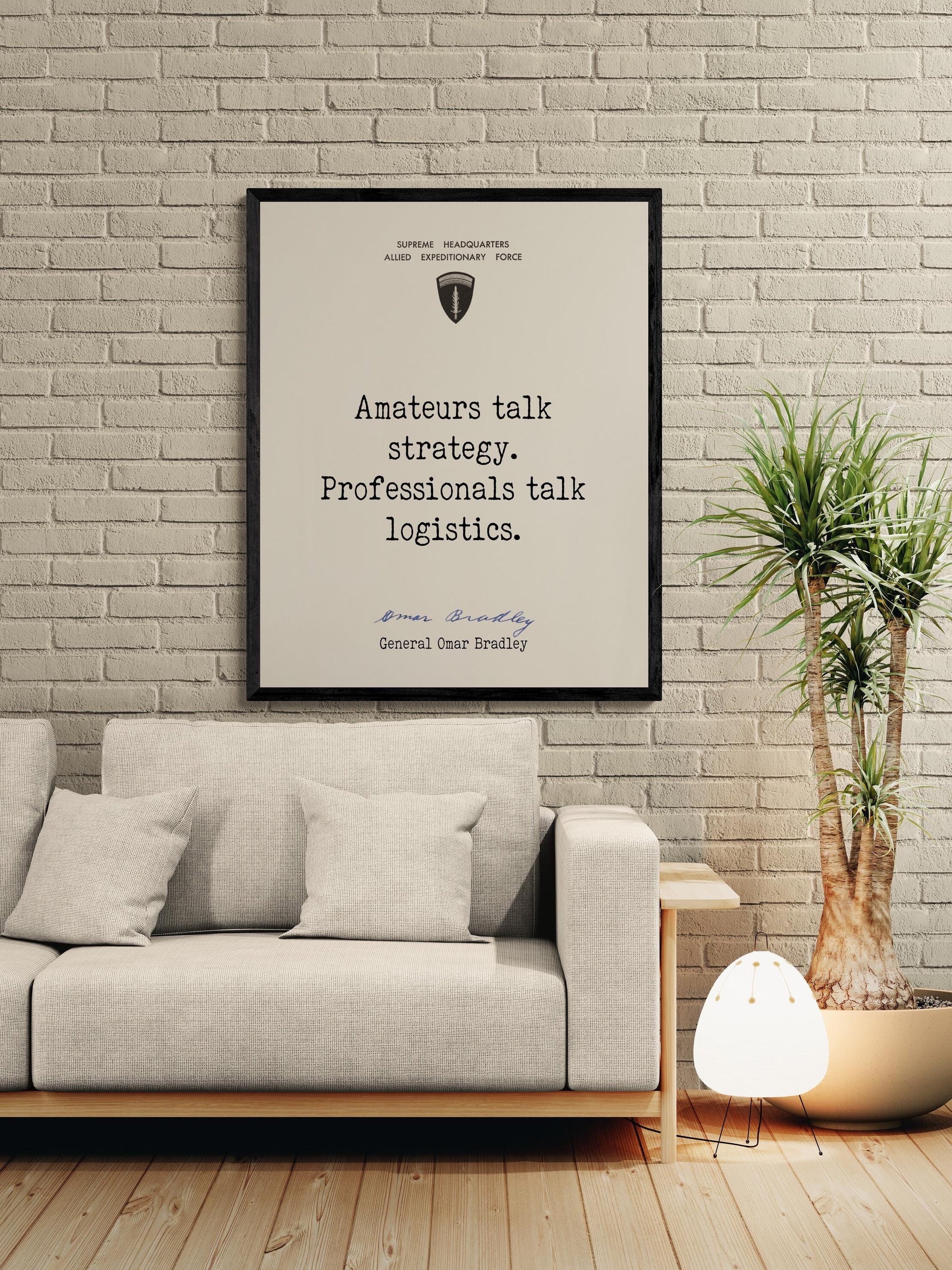 Military Quote Art Print | Amateurs Talk Strategy | Professionals Talk Logistics | WWII History Home Decor | General Omar Bradley | Poster