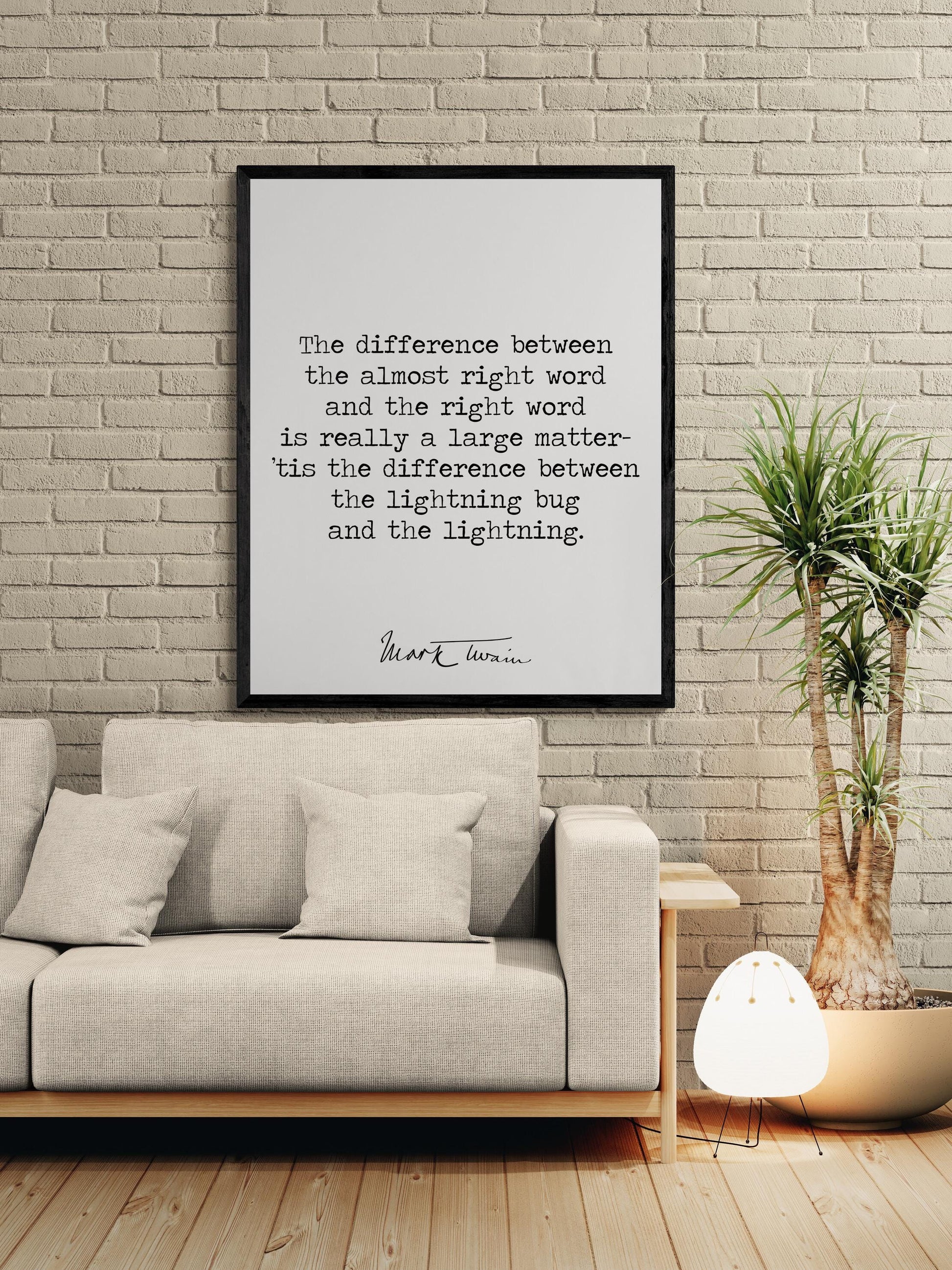 Mark Twain Quote Art Print | The Difference Between The Almost Right Word | Motivational | Literary Home Decor | Living Room | Poster