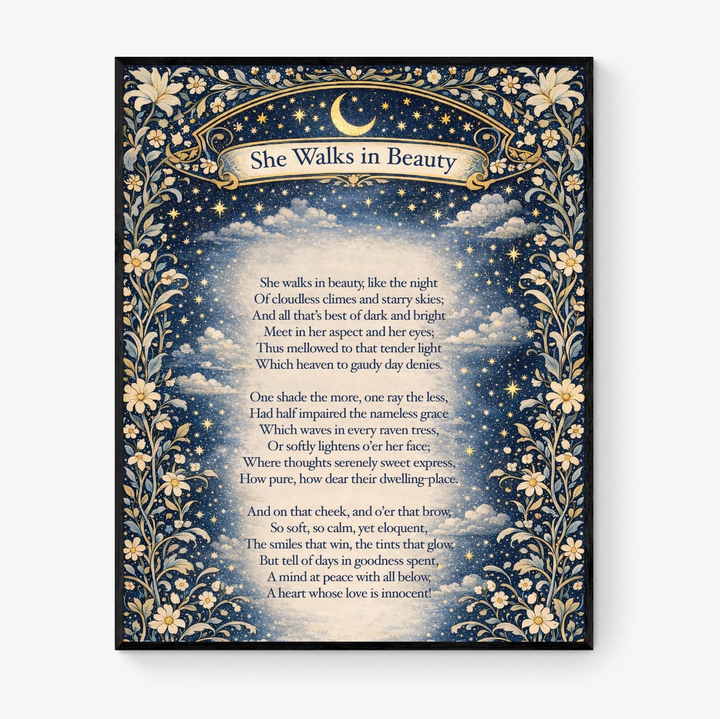 She Walks In Beauty Art Print | Home Decor | Lord Byron | Literary | Poetry | Wall Poster