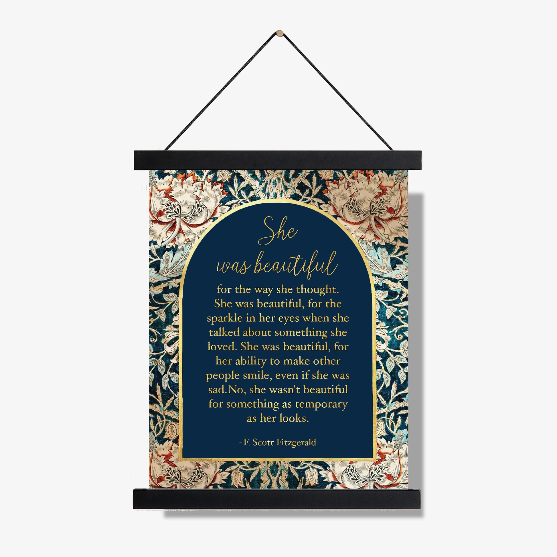 Fitzgerald Quote Art Print | She Was Beautiful | William Morris Home Decor | Floral Literary Poster
