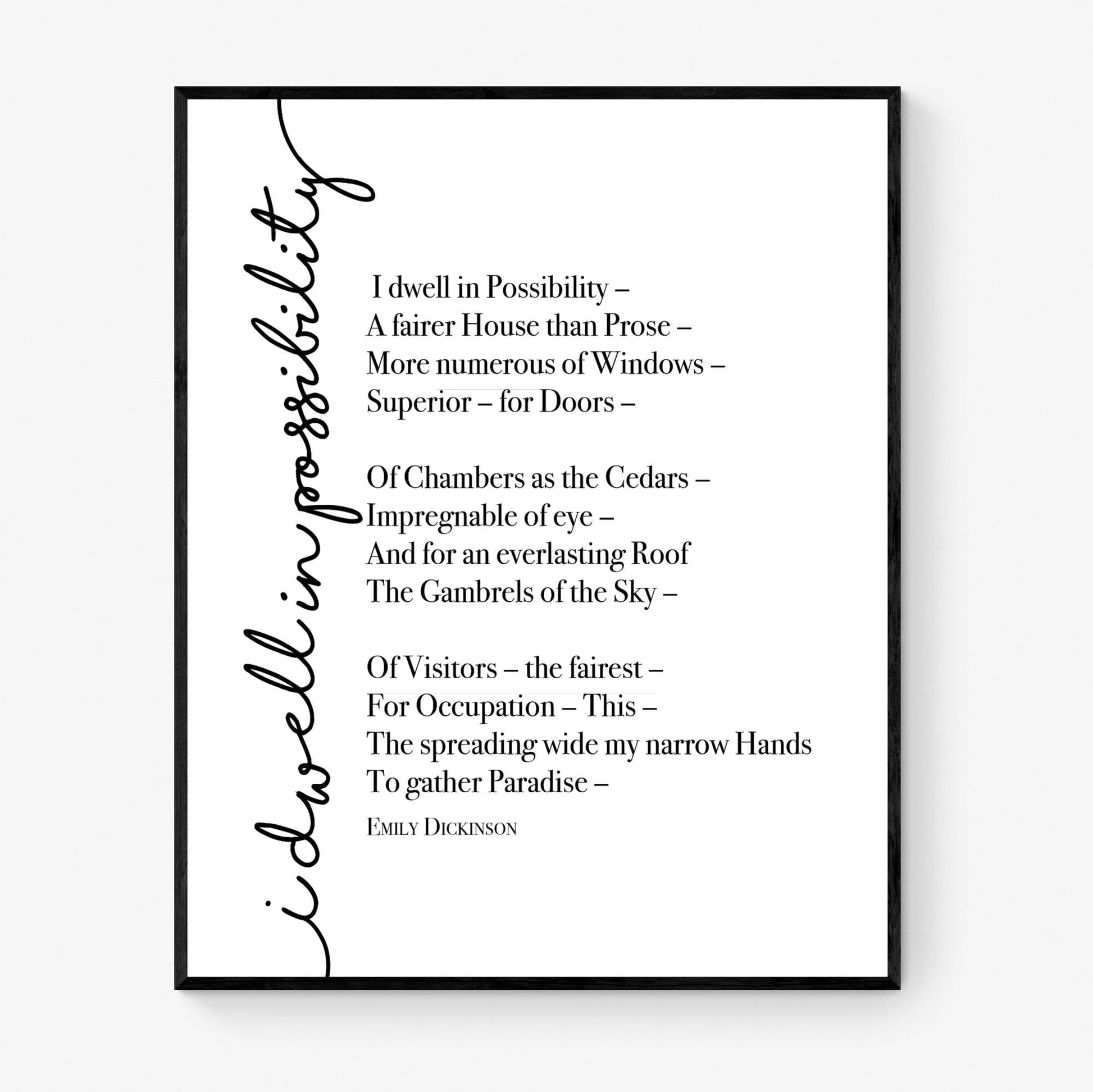 Emily Dickinson Quote Art Print I Dwell In Possibility | Poem | Poetry | Literary Book | Inspirational | Motivational Home Decor Poster