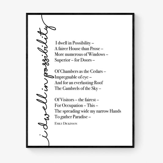 Emily Dickinson Quote Art Print I Dwell In Possibility | Poem | Poetry | Literary Book | Inspirational | Motivational Home Decor Poster