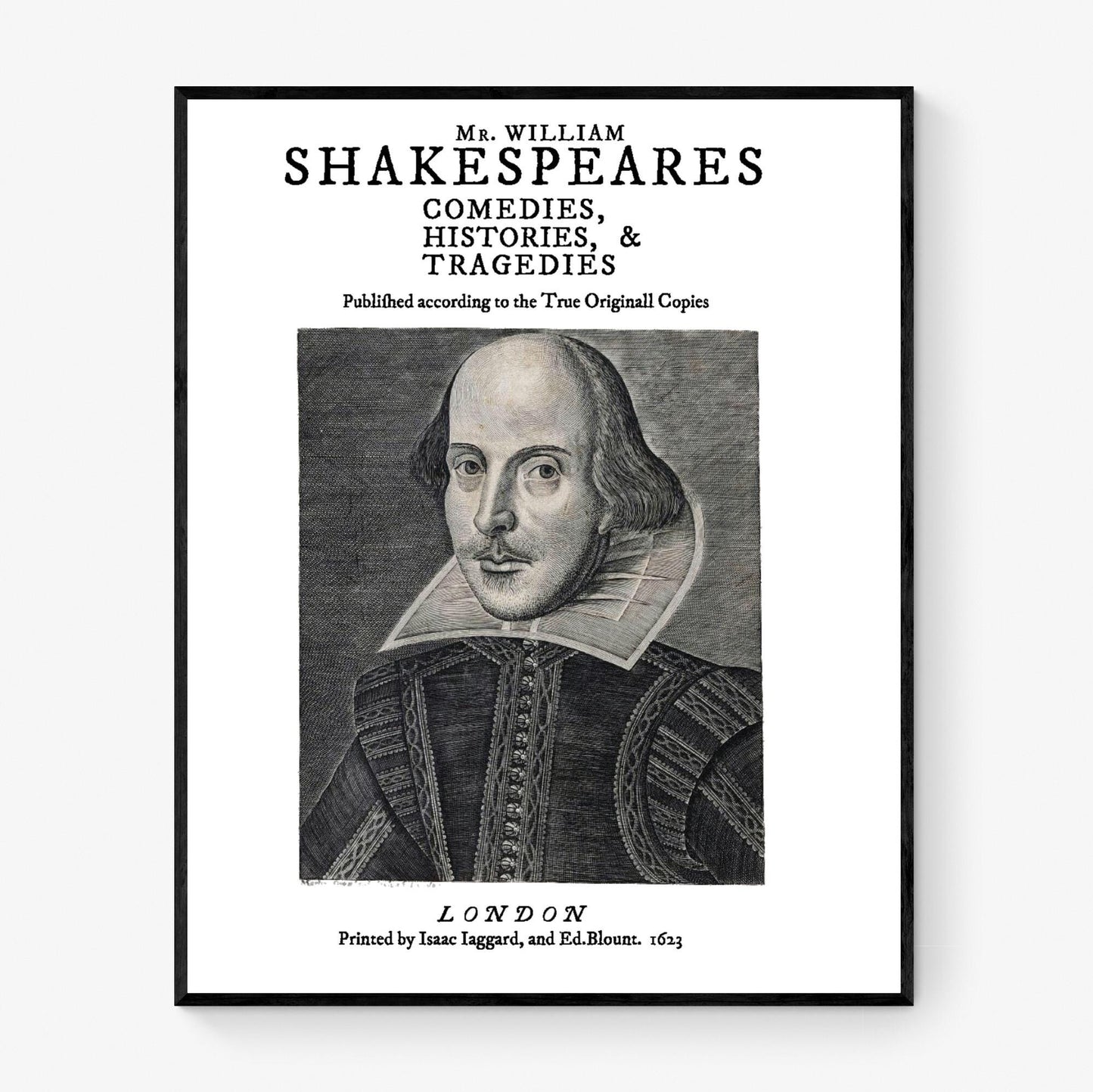Shakespeare First Folio Art Print | 1623 Title Page Reproduction | Vintage Literary Wall Art | Living Room | Antique Book Page Poster