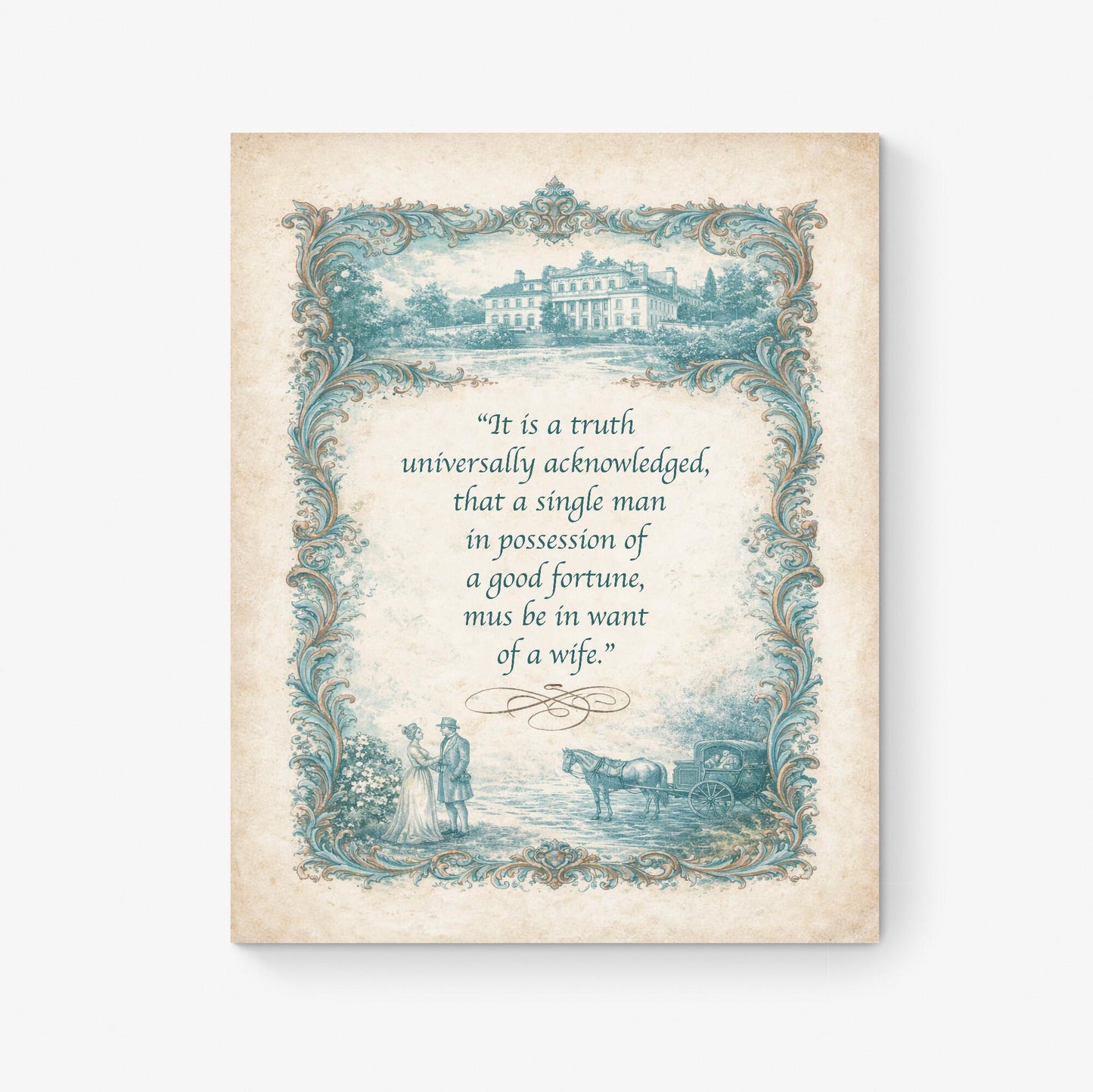 In Want Of A Good Wife Quote Art Print | Pride and Prejudice | Jane Austen | Classic Literary Home Decor | Vintage Poster