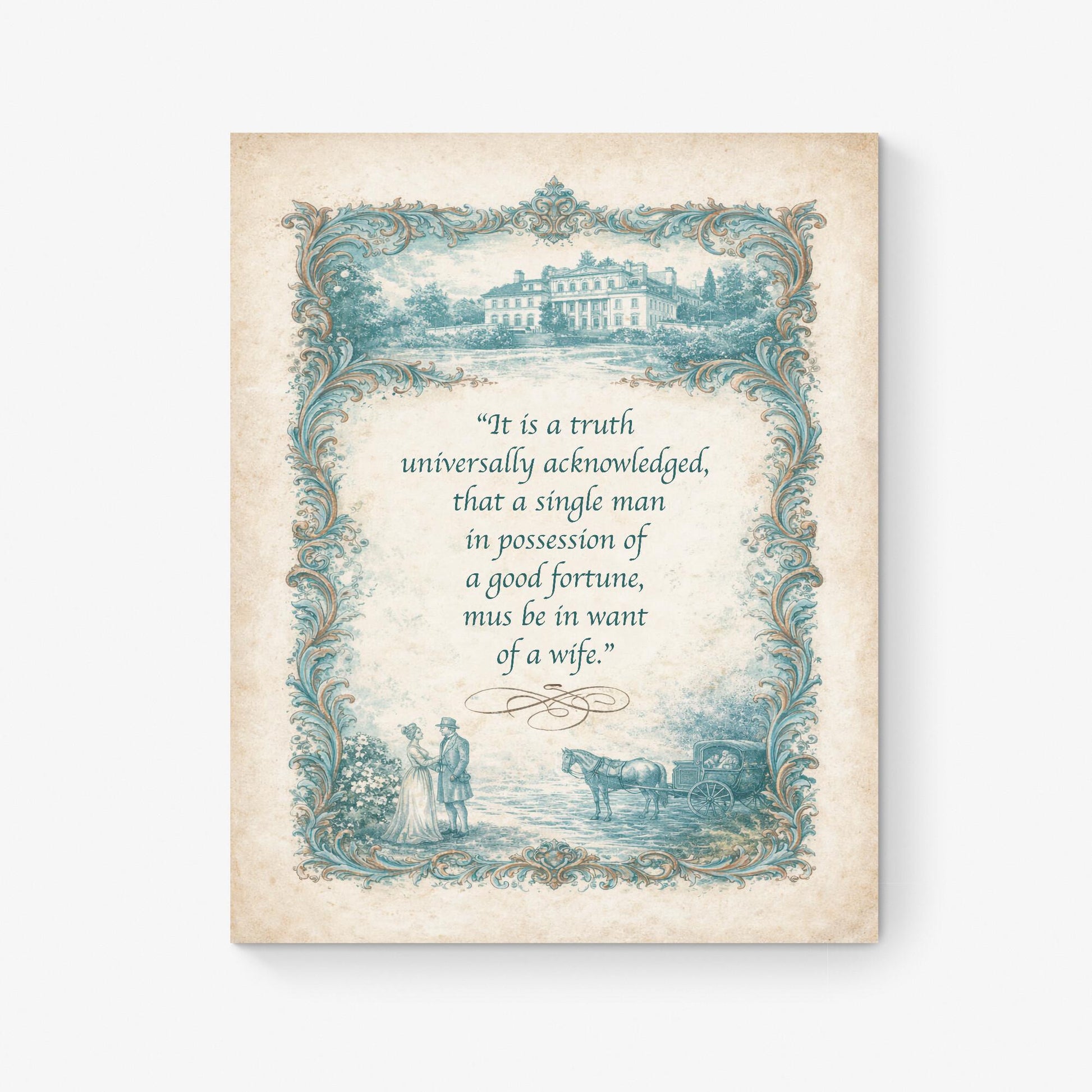 In Want Of A Good Wife Quote Art Print | Pride and Prejudice | Jane Austen | Classic Literary Home Decor | Vintage Poster