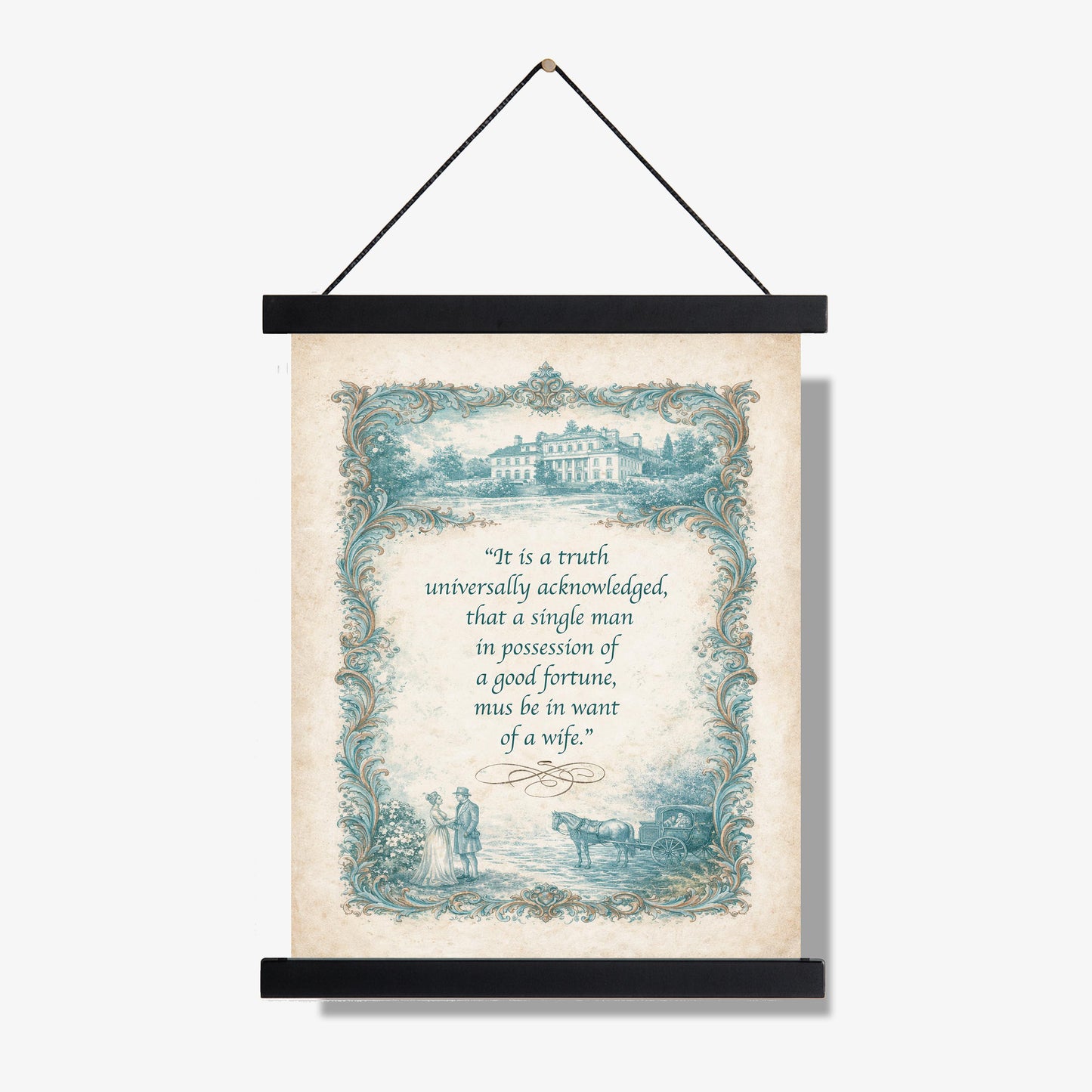 In Want Of A Good Wife Quote Art Print | Pride and Prejudice | Jane Austen | Classic Literary Home Decor | Vintage Poster
