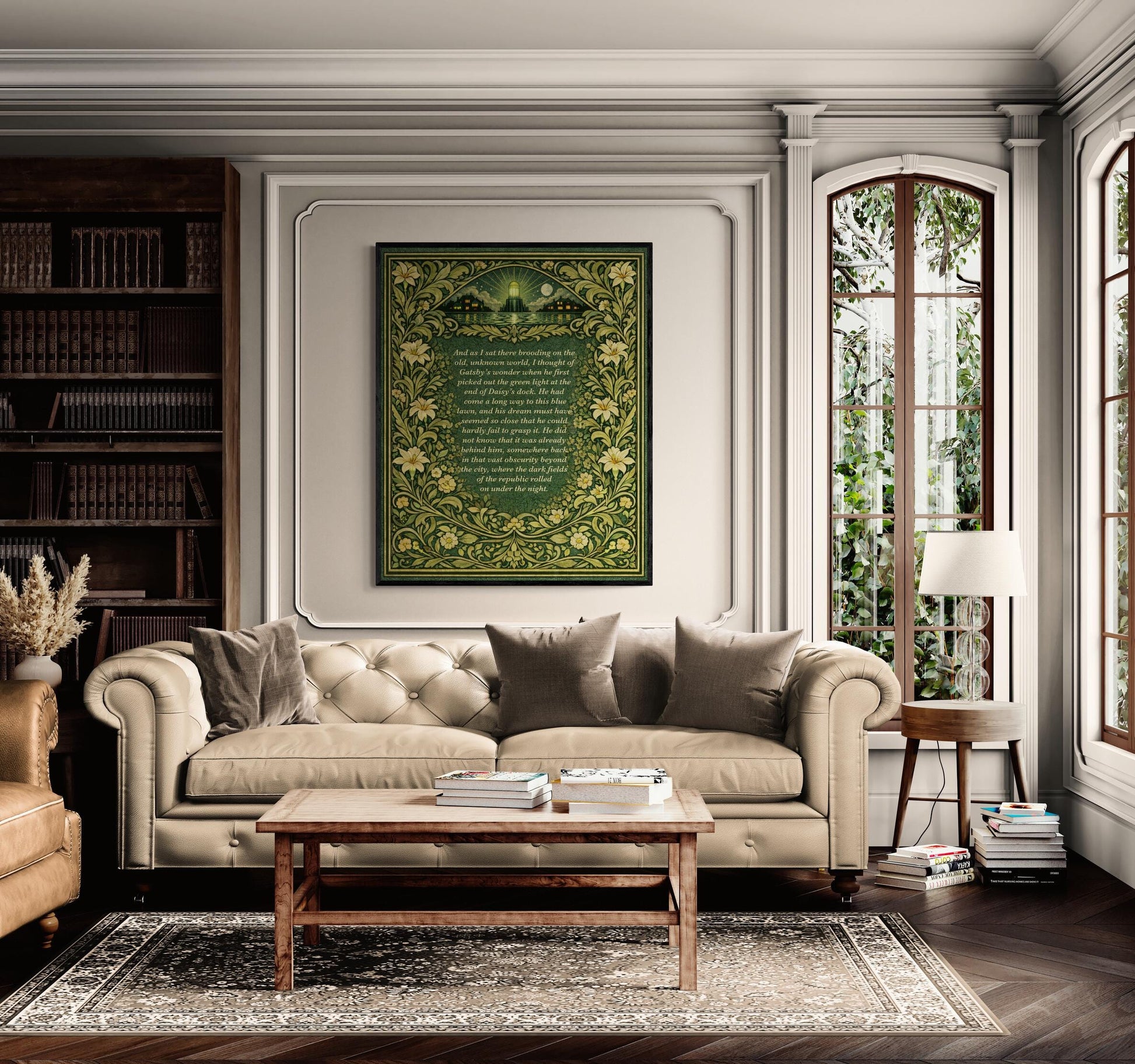 Great Gatsby Quote Art Print | Green Light At The End Of Daisy's Dock | F. Scott Fitzgerald | Literary Home Decor | William Morris Poster