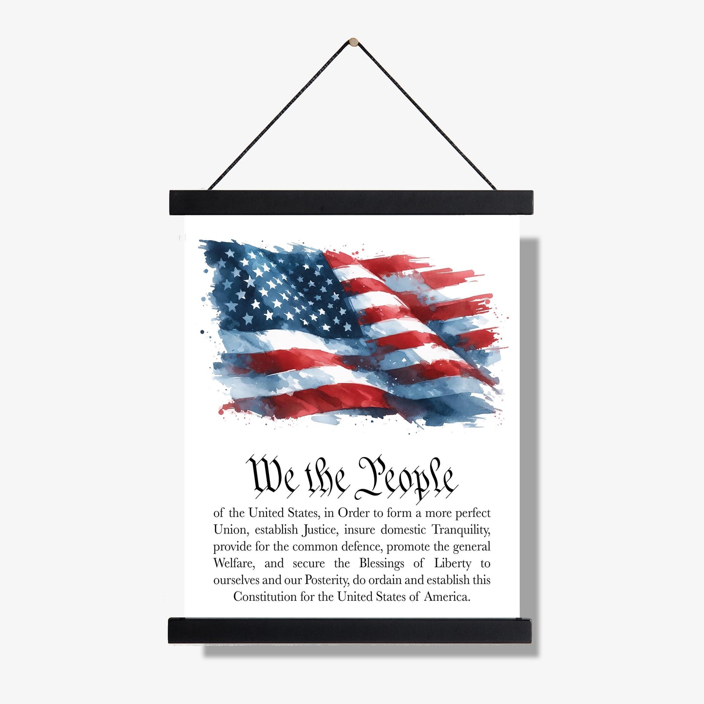 We the People Preamble Art Print – Watercolor American Flag – U.S. Constitution Patriotic Wall Artwork – Historical Home Decor Poster