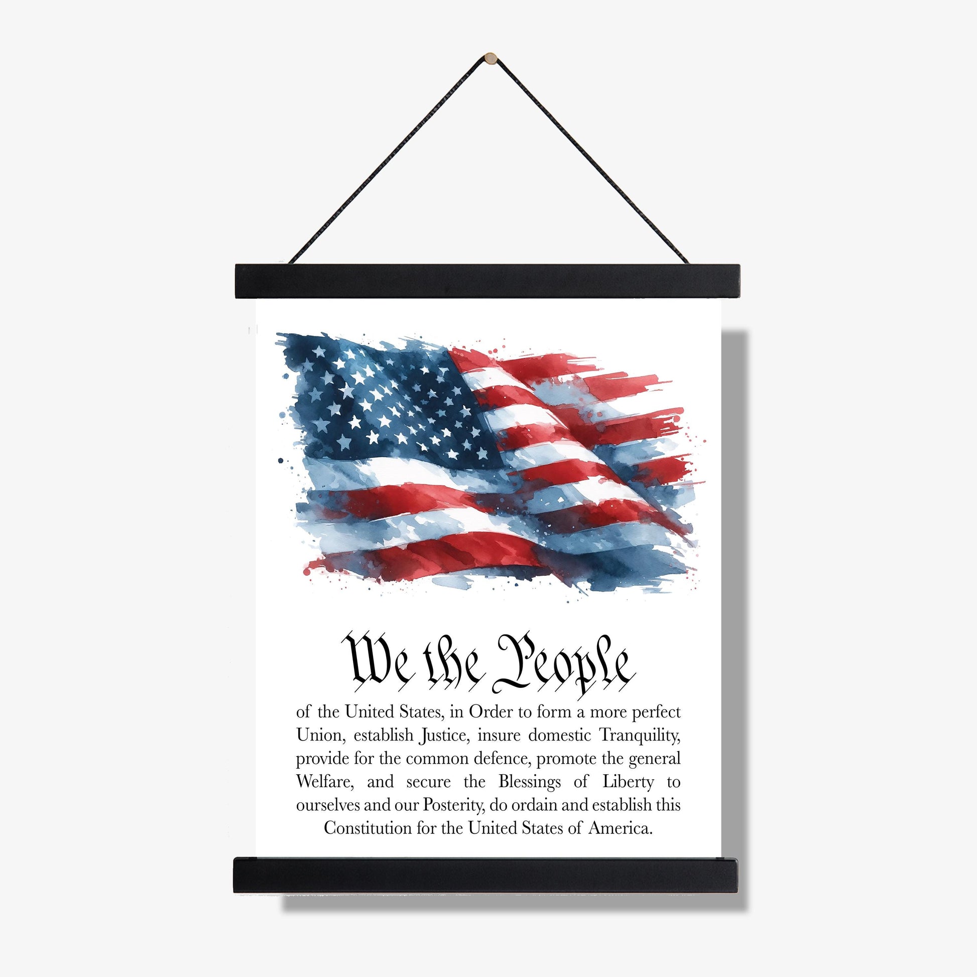 We the People Preamble Art Print – Watercolor American Flag – U.S. Constitution Patriotic Wall Artwork – Historical Home Decor Poster