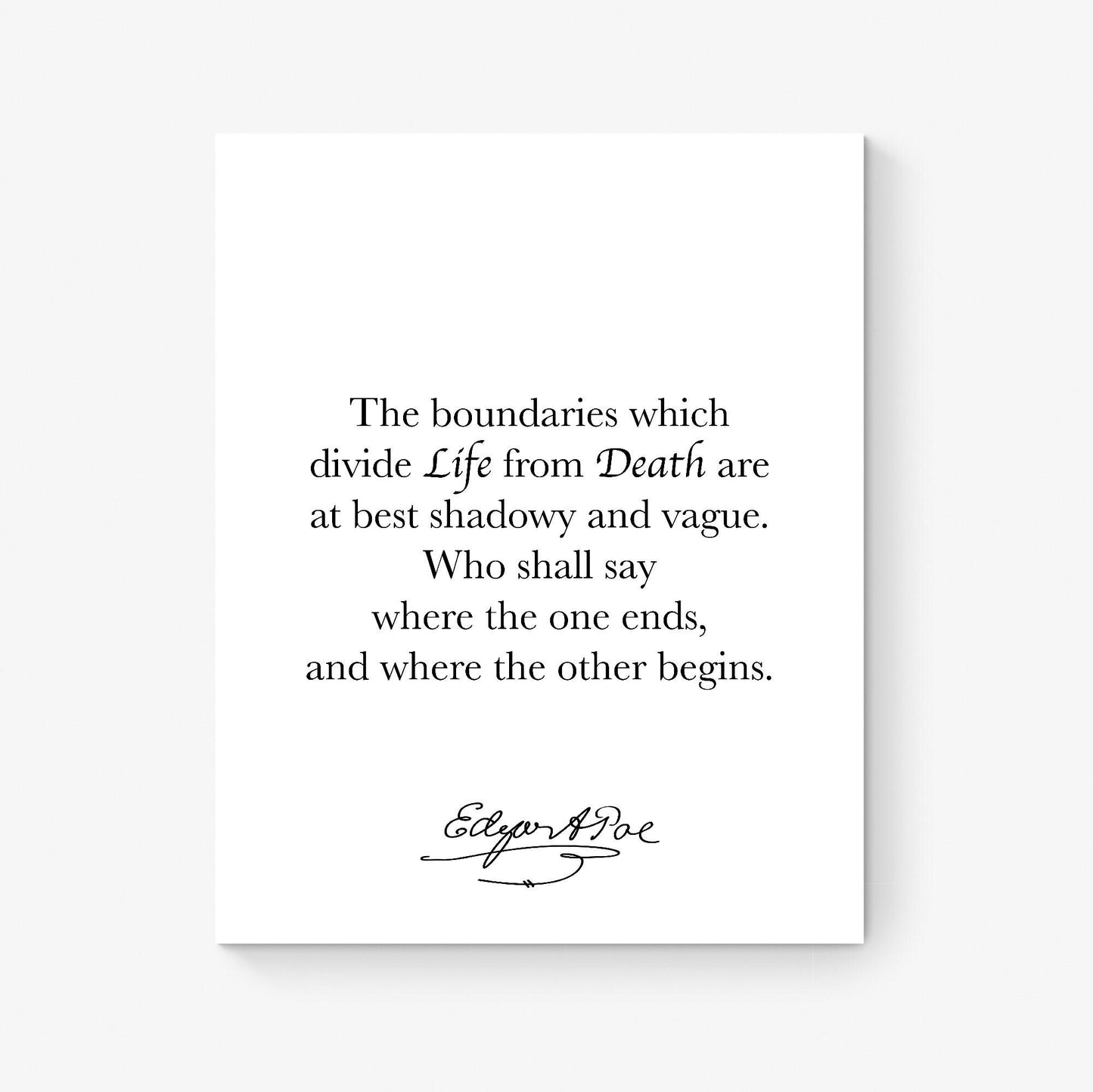 Edgar Allan Quote Art Print | The Boundaries Which Divide Life And Death | American Gothic Poetry | Home Decor | Literary Poster