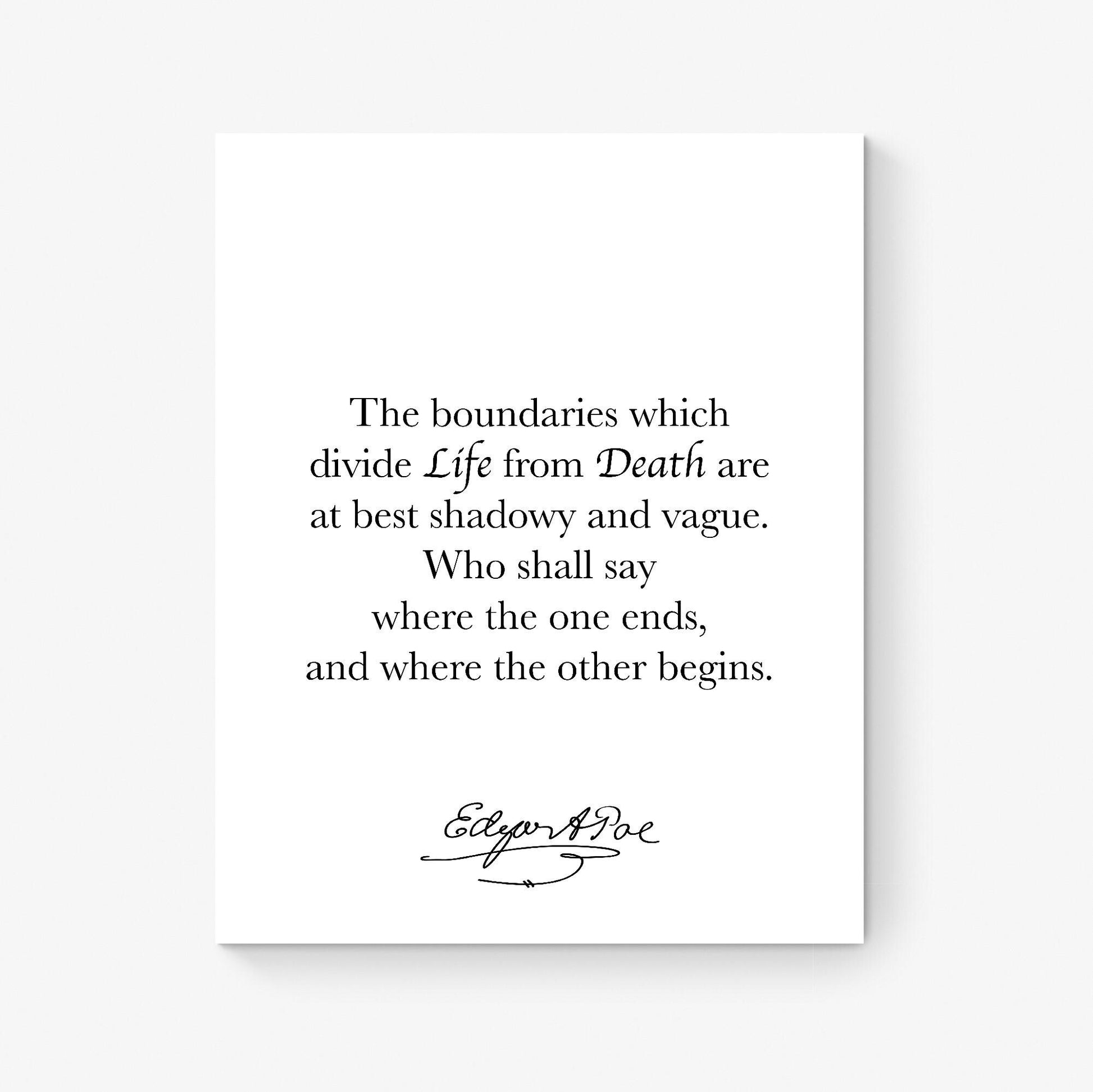 Edgar Allan Quote Art Print | The Boundaries Which Divide Life And Death | American Gothic Poetry | Home Decor | Literary Poster
