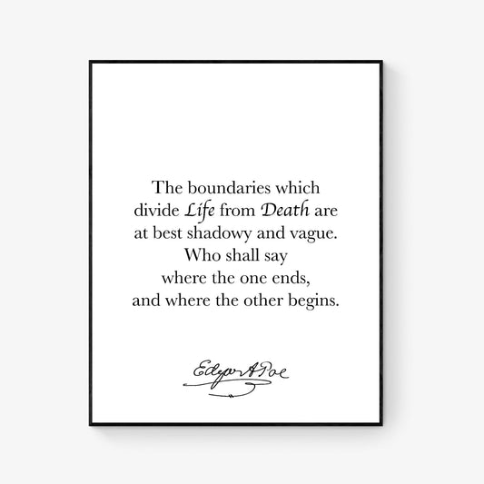 Edgar Allan Quote Art Print | The Boundaries Which Divide Life And Death | American Gothic Poetry | Home Decor | Literary Poster