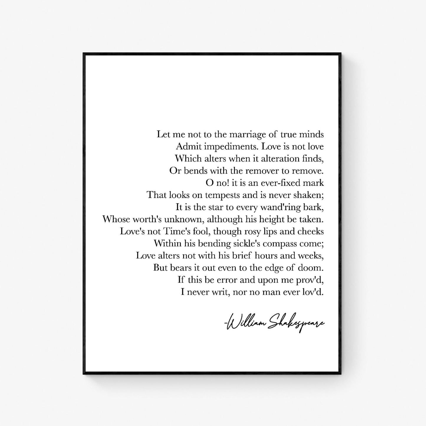Shakespeare Quote Art Print | Sonnet 116 | Let Me Not To the Marriage Of True Minds | As You Like It | Home Decor | Literary Poster