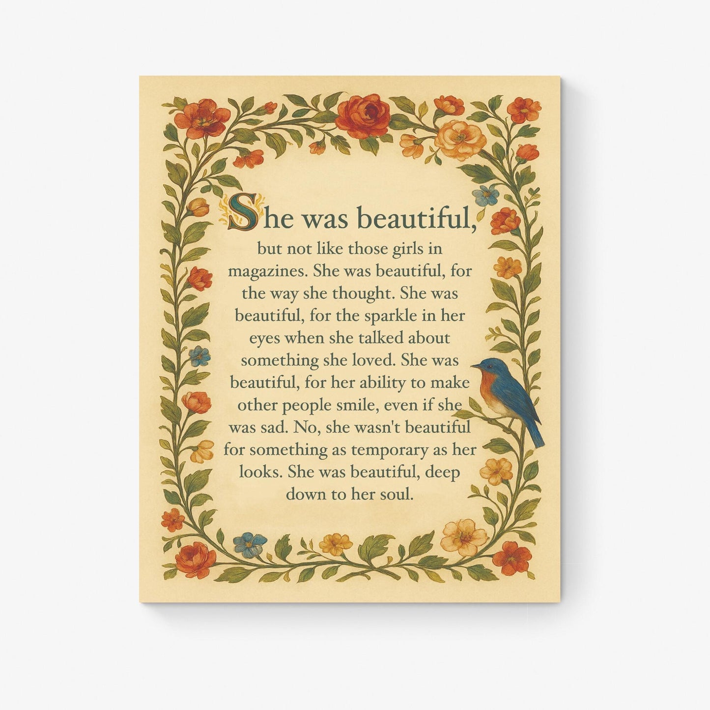 She Was Beautiful Quote Art Print | F Scott Fitzgerald | Home Decor | Floral Literary | Romantic | Inspirational Poster
