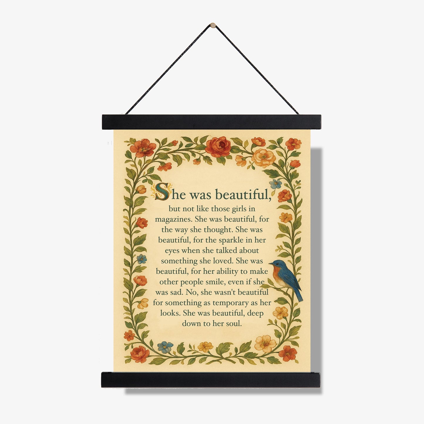 She Was Beautiful Quote Art Print | F Scott Fitzgerald | Home Decor | Floral Literary | Romantic | Inspirational Poster