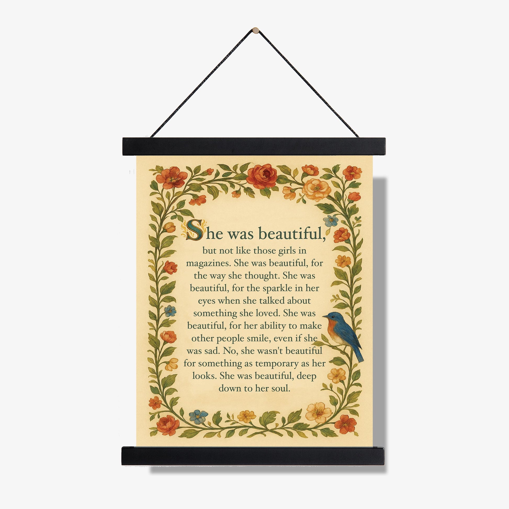 She Was Beautiful Quote Art Print | F Scott Fitzgerald | Home Decor | Floral Literary | Romantic | Inspirational Poster