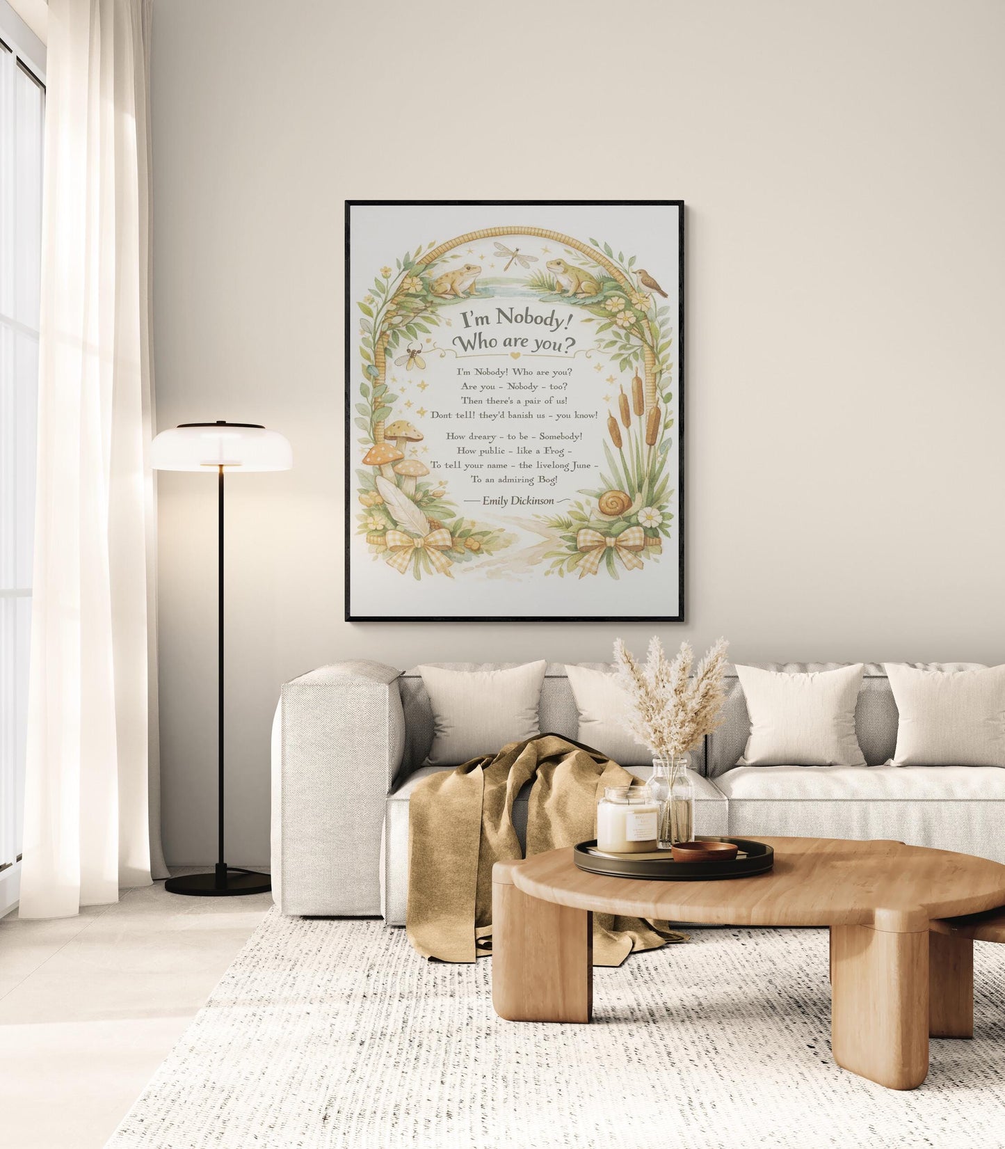 Emily Dickinson Quote Art Print | I'm Nobody Who Are You | Cottage Poetry | Literary Book | Inspirational | Whimsical Poster