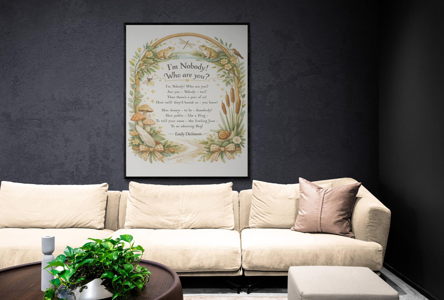 Emily Dickinson Quote Art Print | I'm Nobody Who Are You | Cottage Poetry | Literary Book | Inspirational | Whimsical Poster