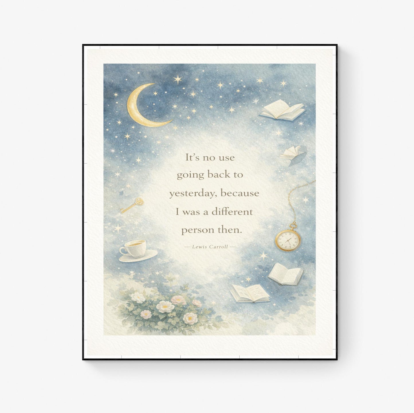 Lewis Carroll Quote Art Print | Its No Use Going Back To Yesterday | Children's Home Decor | Whimsical Literary Poster