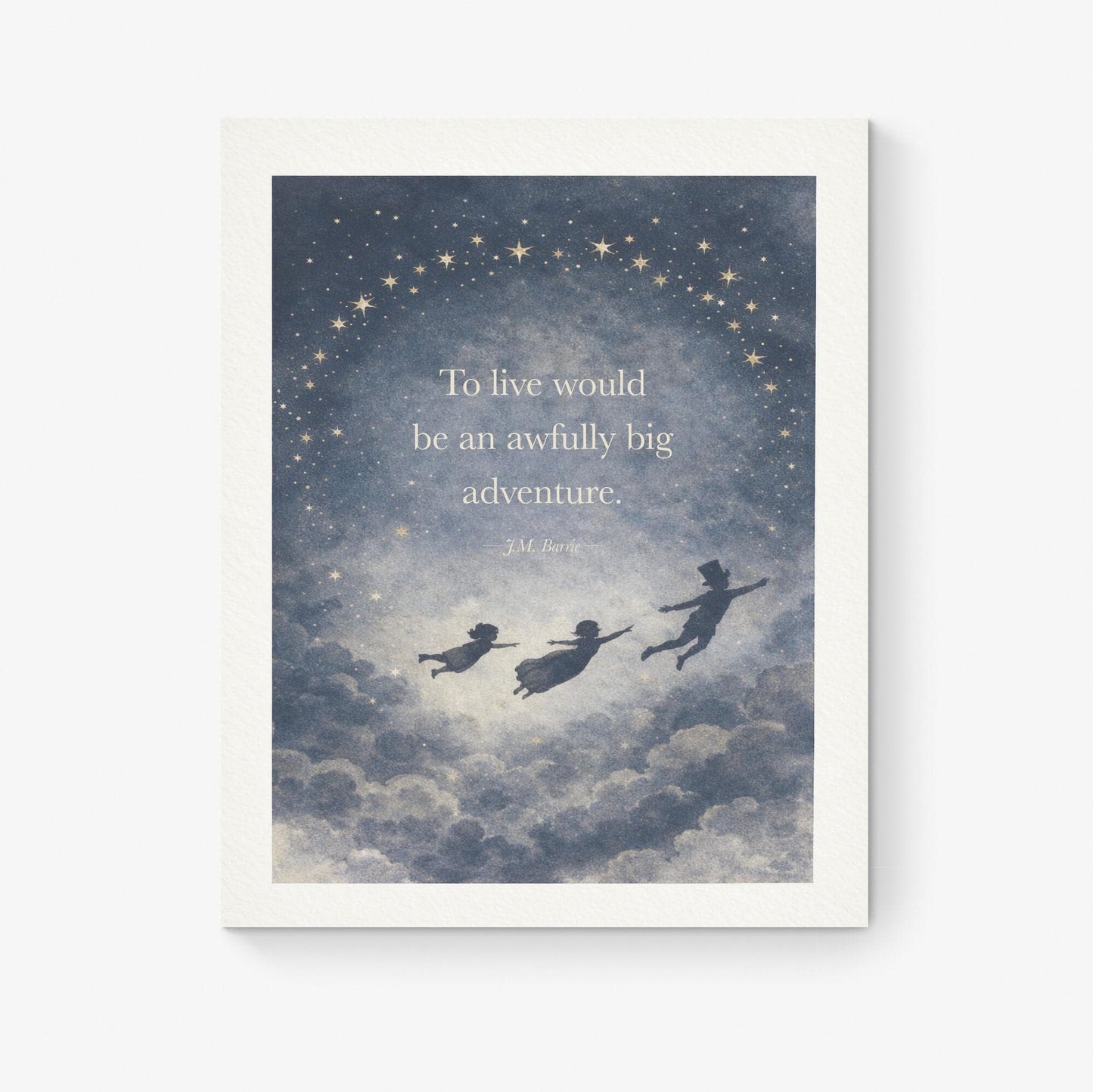 To Live Would Be An Awfully Big Adventure Quote Art Print | JM Barrie | Children's Home Decor | Literary | Whimsical Night Sky Poster