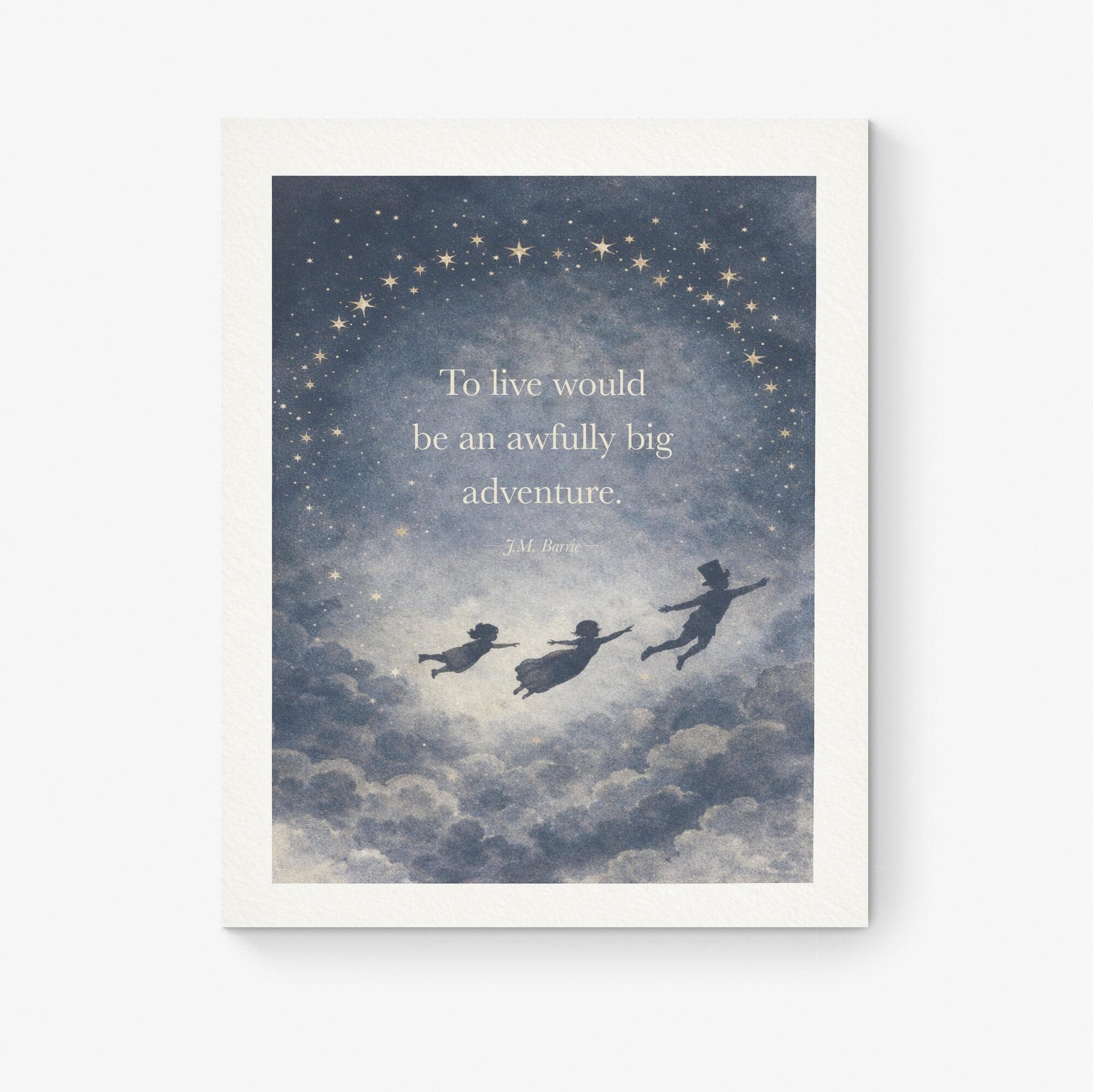 To Live Would Be An Awfully Big Adventure Quote Art Print | JM Barrie | Children's Home Decor | Literary | Whimsical Night Sky Poster
