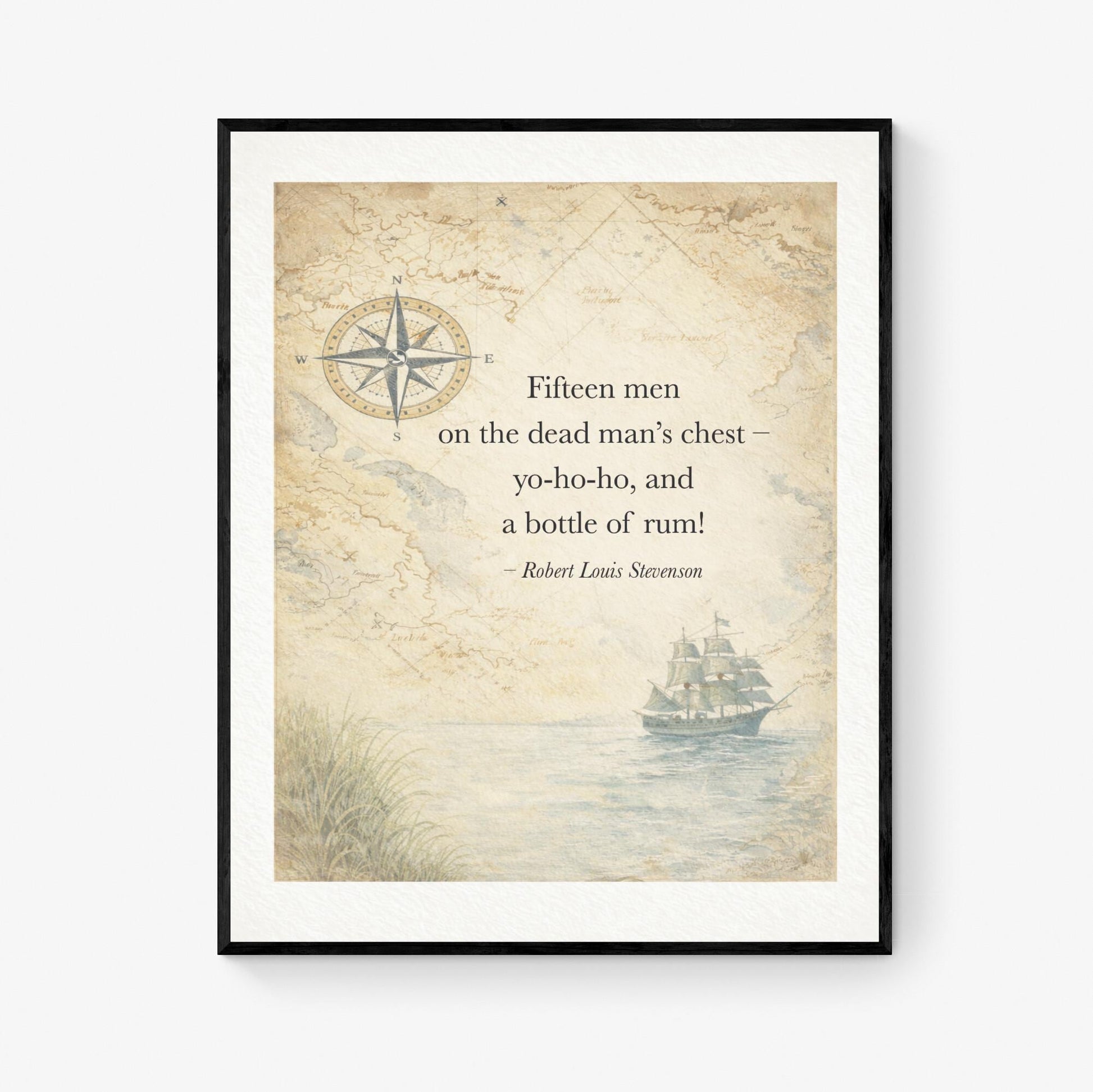 Fifteen Men Pirate Song Quote Art Print | Robert Lewis Stevenson | Treasure Island | Children's Home Decor | Literary | Poster