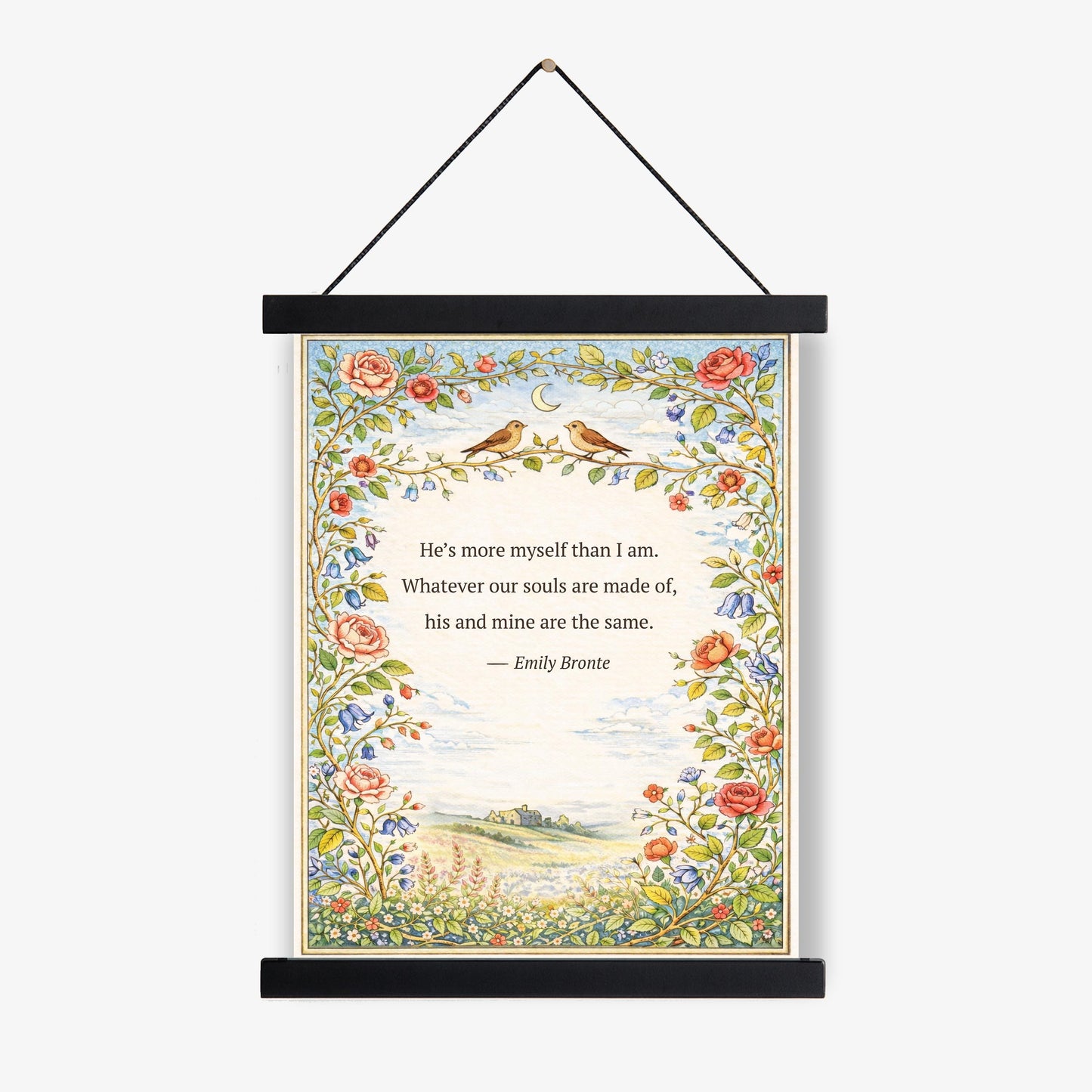 Wuthering Heights Art Print | Whatever Our Souls | Emily Bronte Quote | Botanical Floral | Cottagecore Home Decor | Literary Book Poster