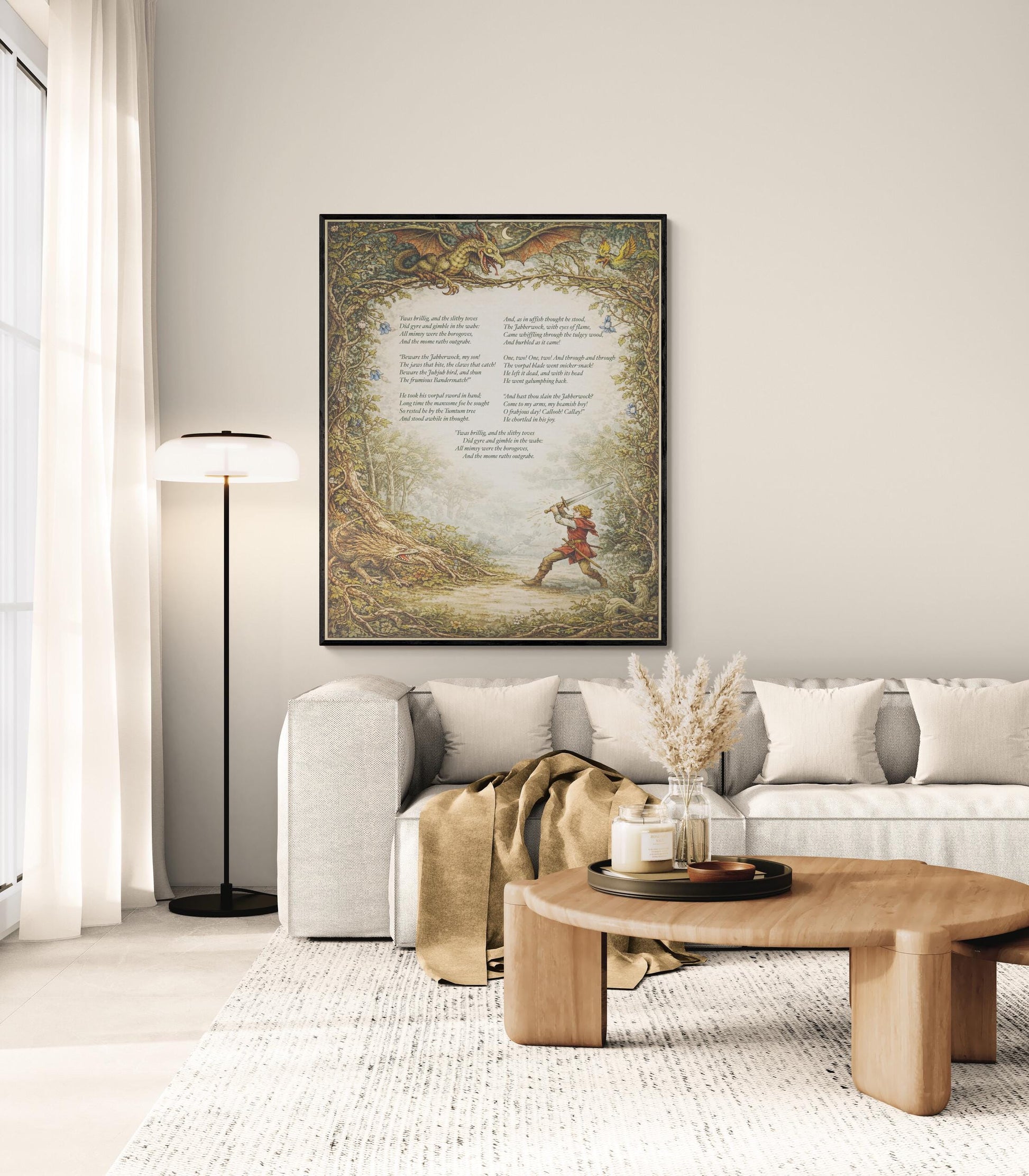 Jabberwocky Art Print | Through The Looking Glass | Lewis Carroll Quote | Vintage Floral | Fairy Tale Home Decor | Literary Poem Poster