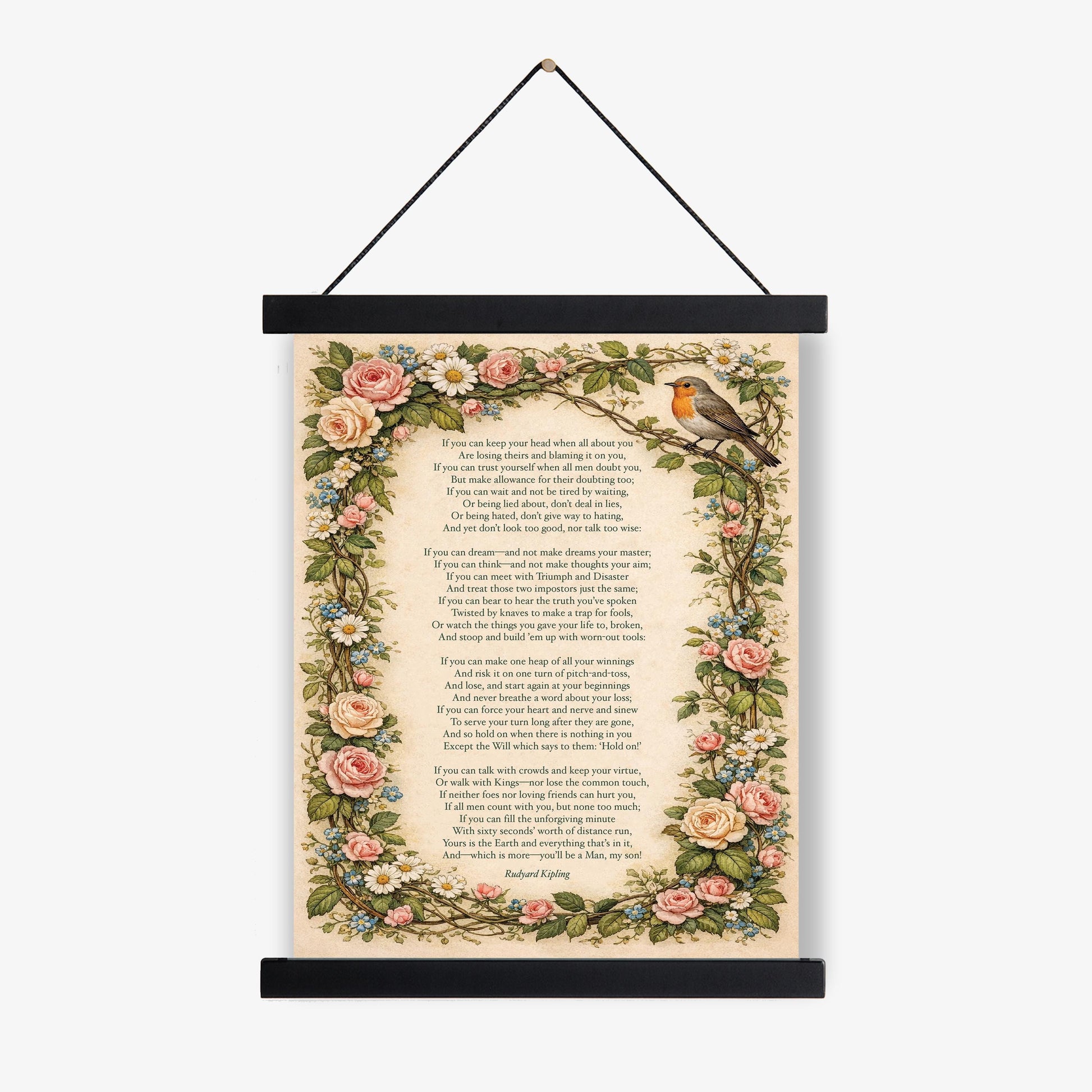 If Poem Art Print | Rudyard Kipling Quote | Vintage Floral | Poetry Home Decor | Literary Poem Poster