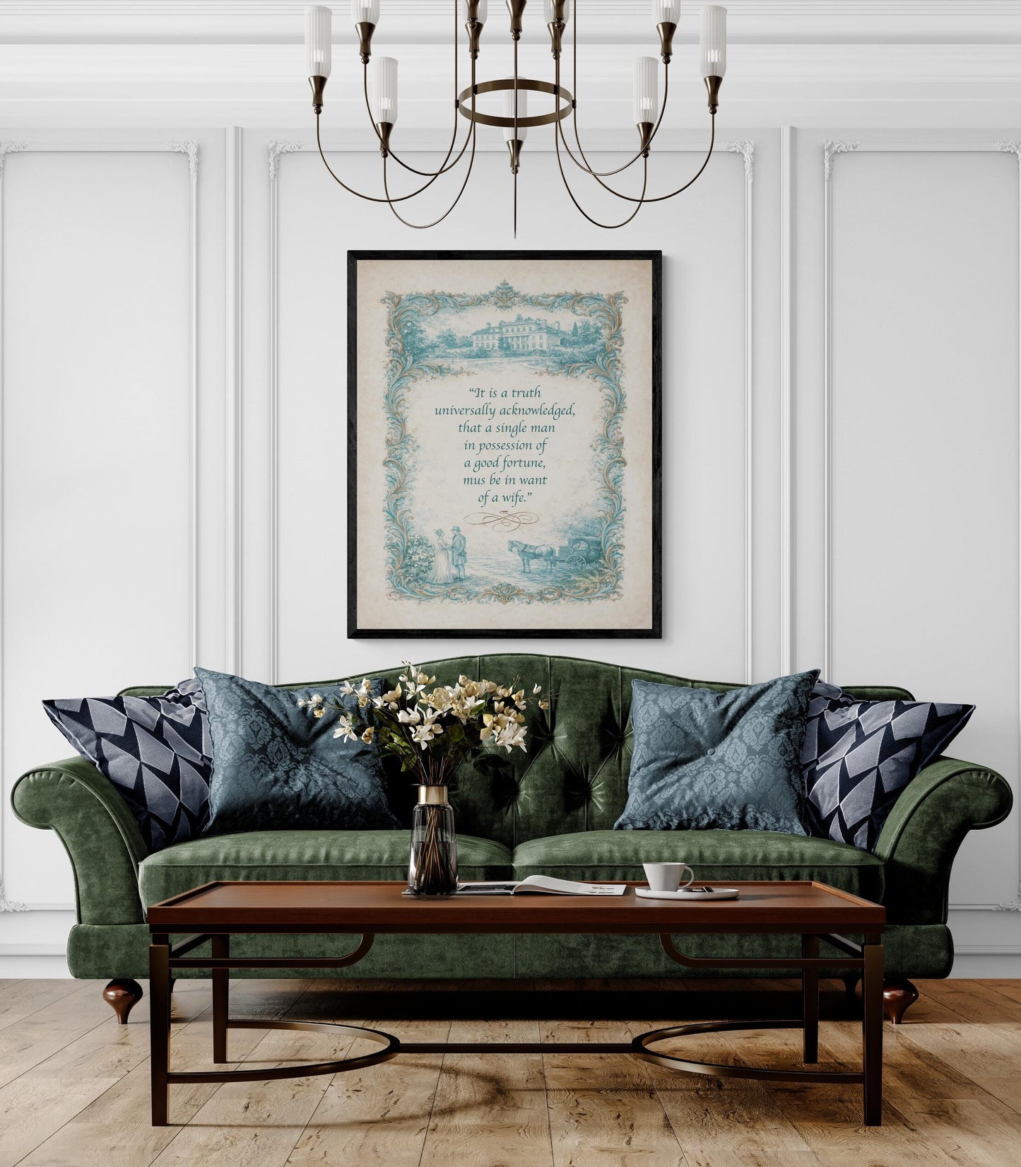 In Want Of A Good Wife Quote Art Print | Pride and Prejudice | Jane Austen | Classic Literary Home Decor | Vintage Poster