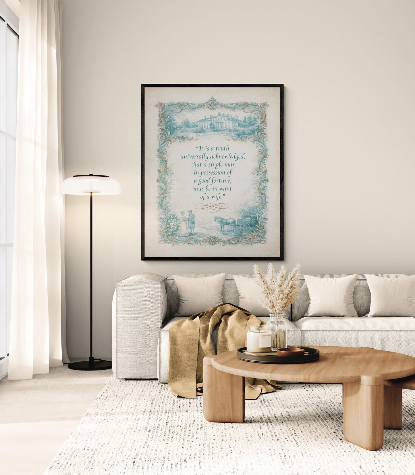 In Want Of A Good Wife Quote Art Print | Pride and Prejudice | Jane Austen | Classic Literary Home Decor | Vintage Poster