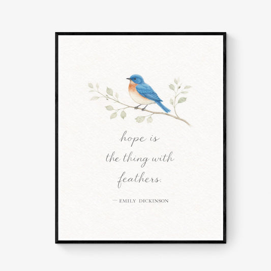 Hope Is The Thing With Feathers Quote Art Print | Emily Dickinson Poetry | Classic Literary Home Decor | Vintage Poster