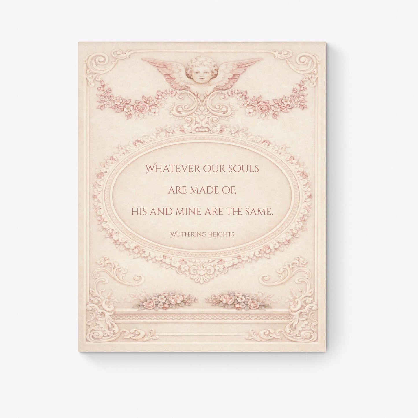 Wuthering Heights Quote Art Print | Whatever Our Souls | Emily Bronte | Cherub | Vintage Blush | Home Decor | Literary Book Poster