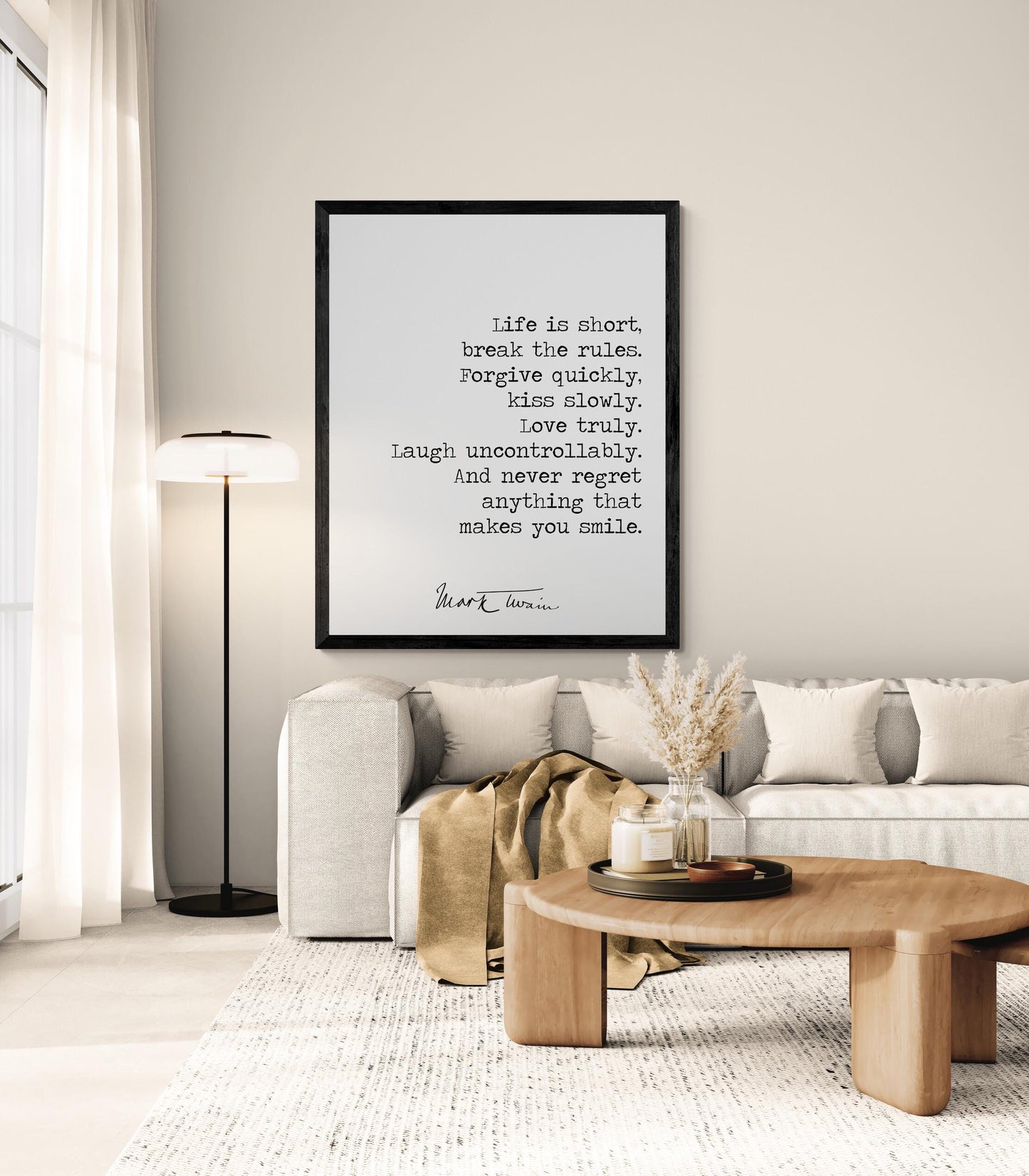 Mark Twain Quote Art Print | Life Is Short Break The Rules | Literary Home Decor | Poster