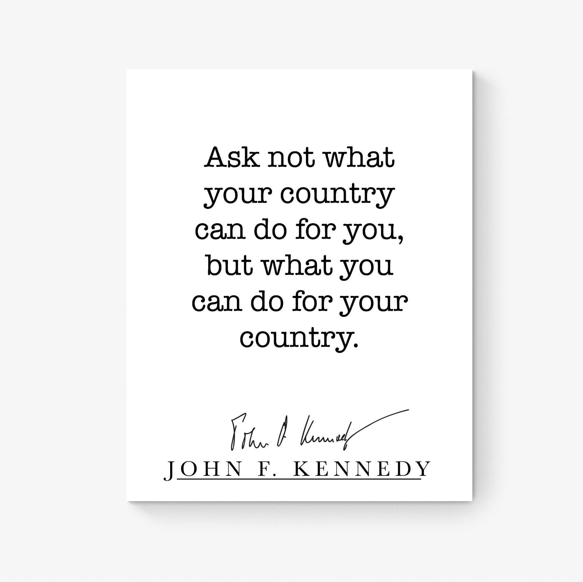 JFK Quote Art Print | Ask Not What Your Country Can Do For You | US President John F Kennedy | Living Room | Patriotic Home Decor | History